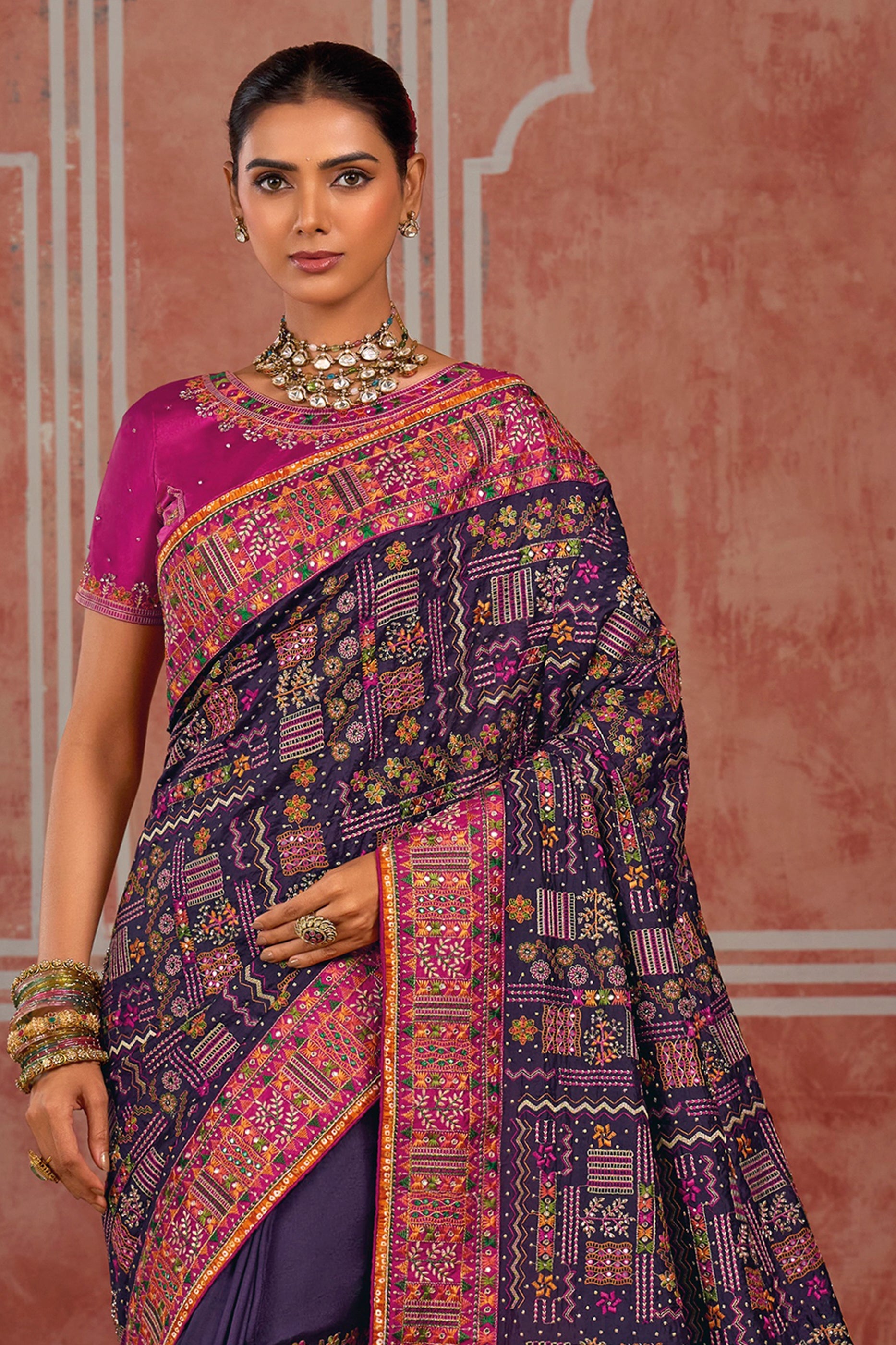 Purple Kutchi Work Silk Saree-SAR13054_4_SareeButa.com