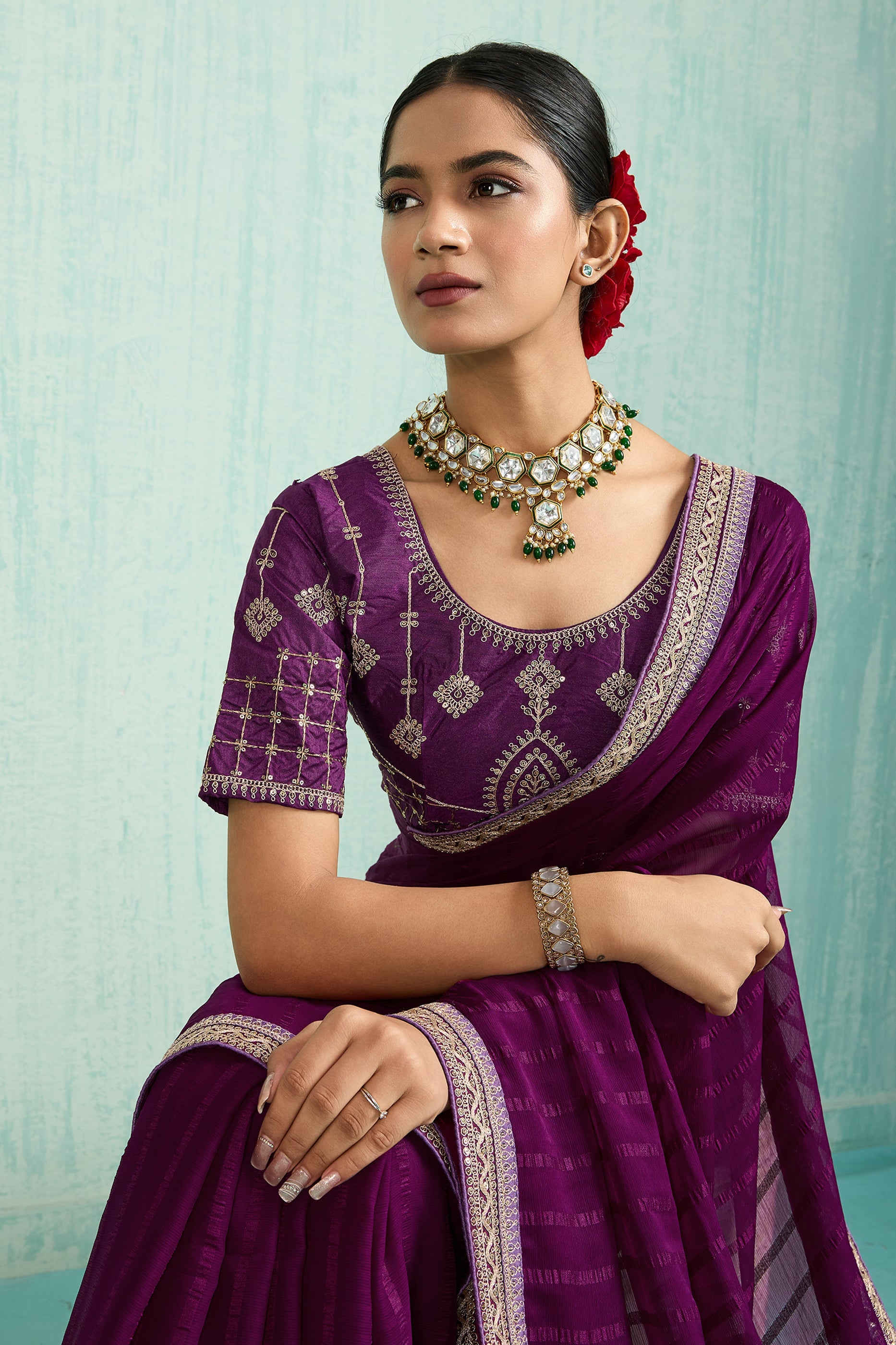 Purple Lace Work Chiffon Saree-SAR10620_2_SareeButa.com