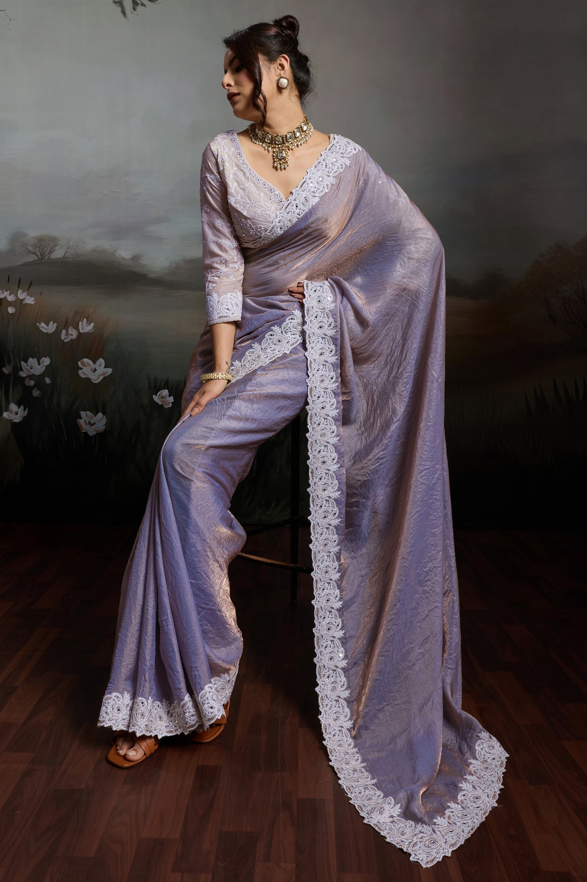 Purple Metallic Satin Velvet Saree-SAR12920_4_SareeButa.com