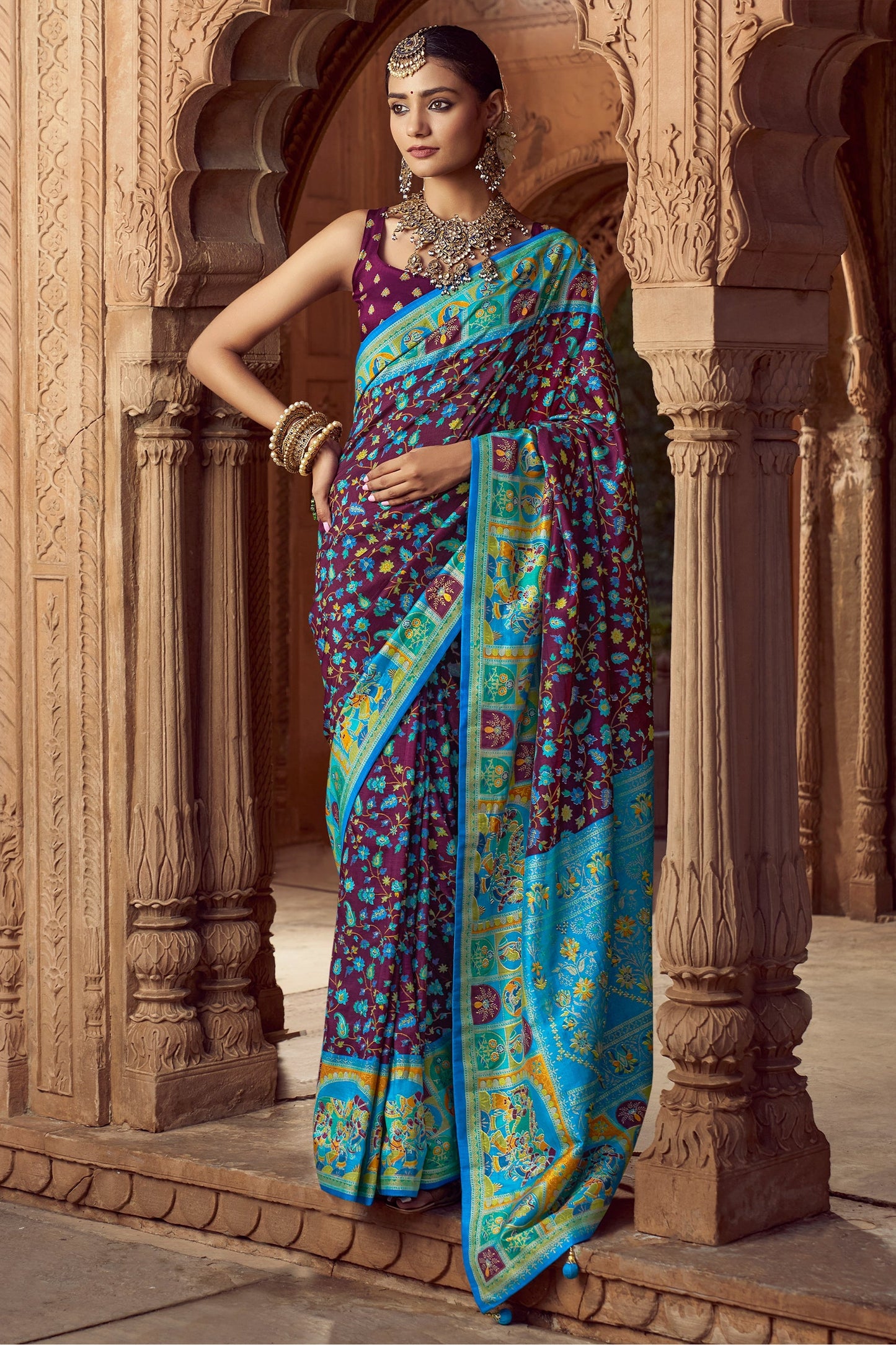 Purple Pashmina Printed Viscose Silk Saree-SAR10407_1_SareeButa.com