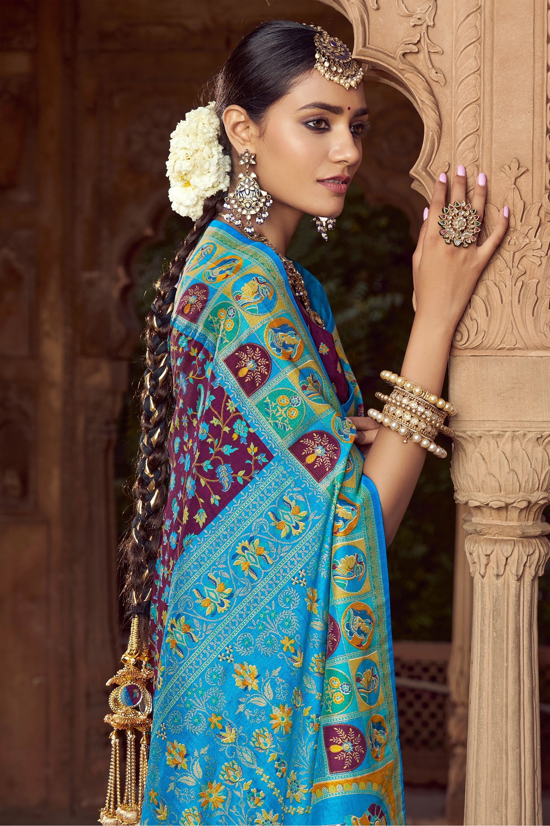 Purple Pashmina Printed Viscose Silk Saree-SAR10407_2_SareeButa.com