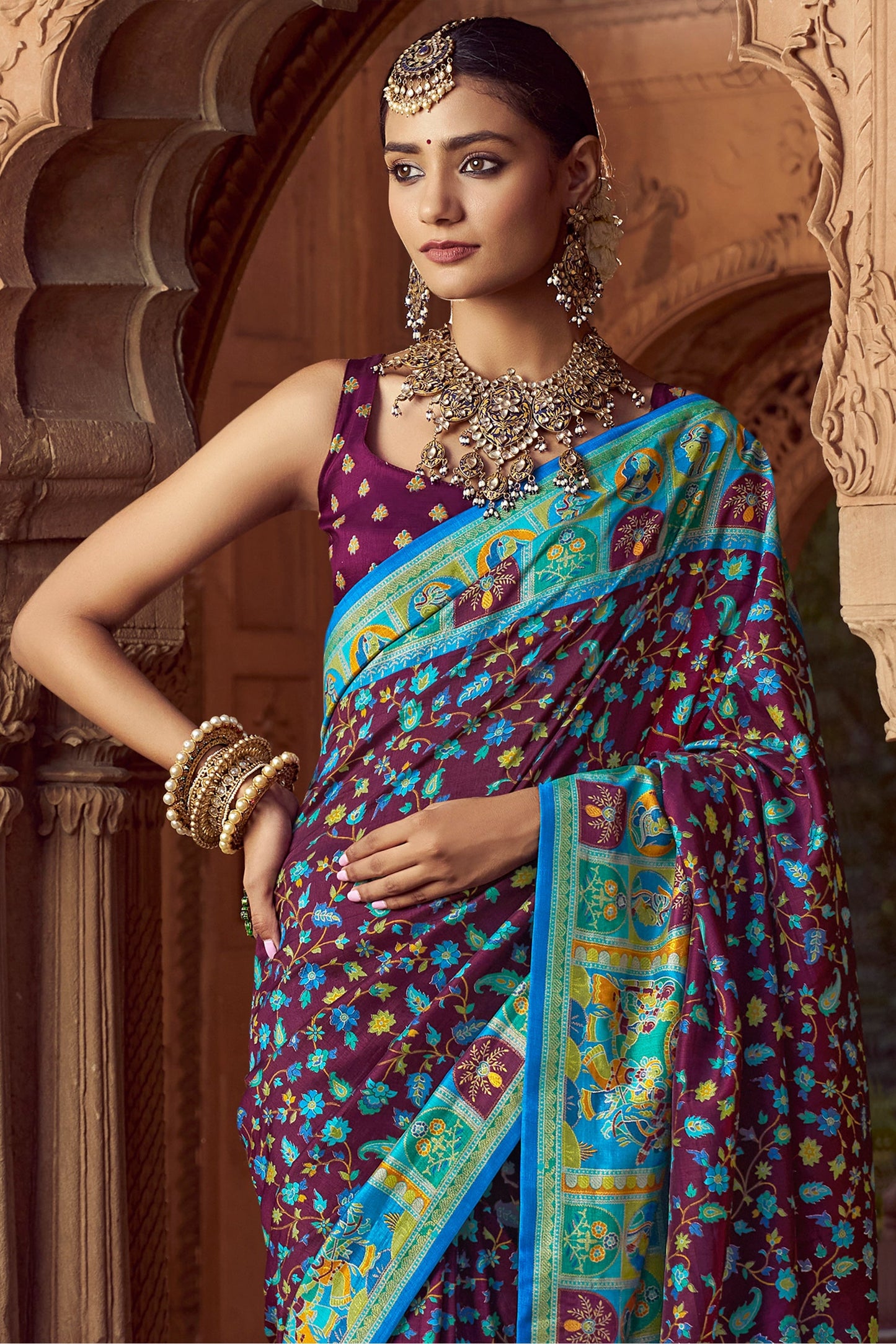 Purple Pashmina Printed Viscose Silk Saree-SAR10407_3_SareeButa.com