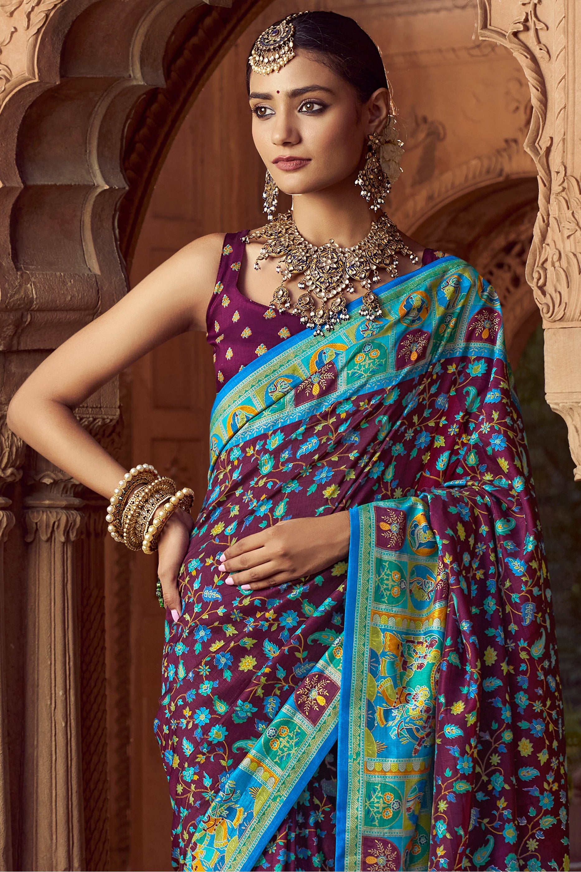 Purple Pashmina Printed Viscose Silk Saree-SAR10407_3_SareeButa.com