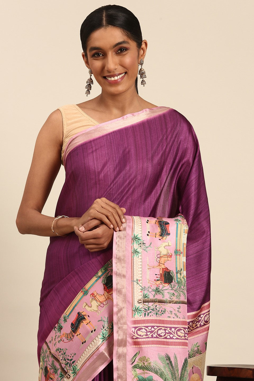 Purple Printed Cotton Saree-ZB132975_2_SareeButa.com