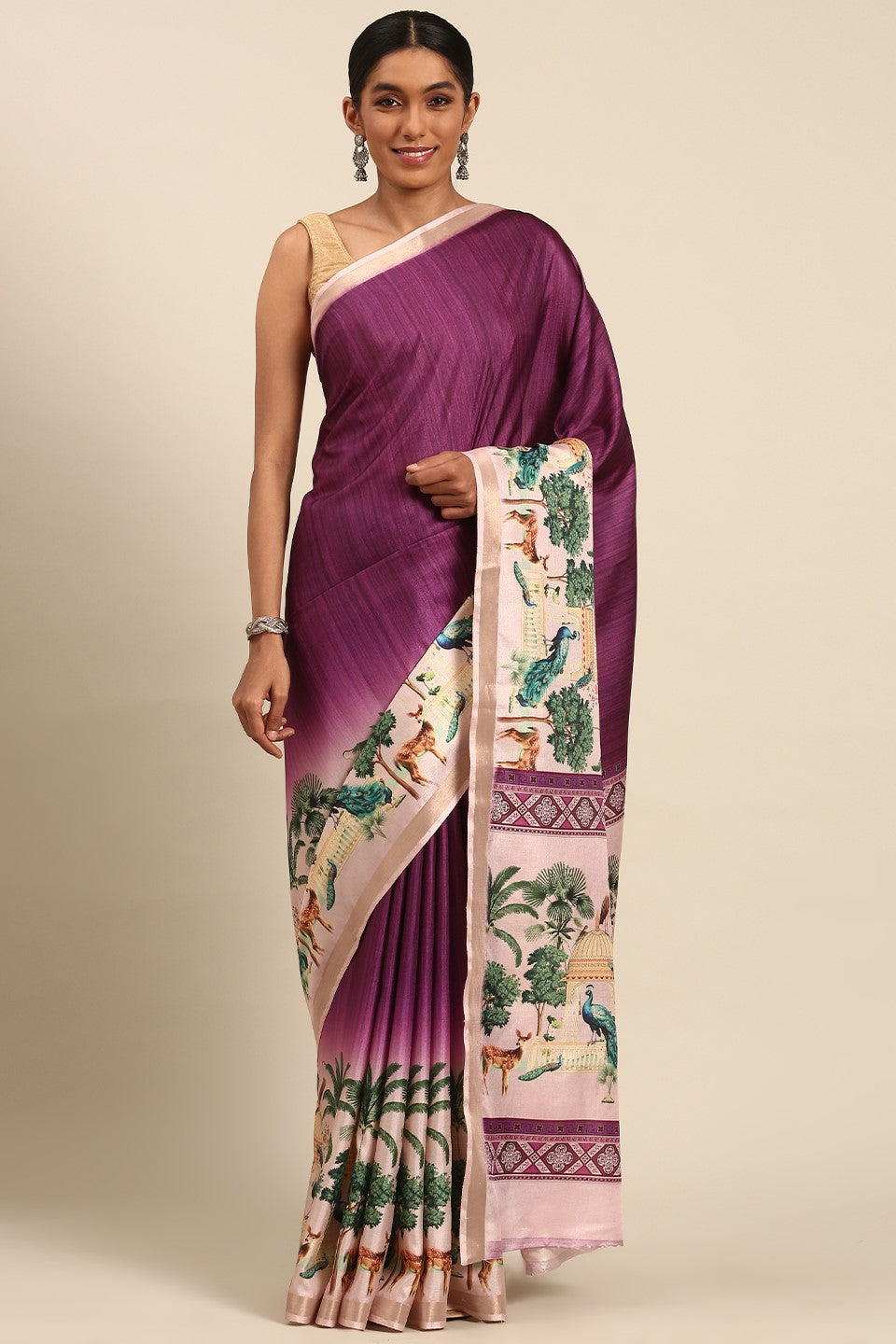 Purple Printed Cotton Saree-ZB132982_1_SareeButa.com