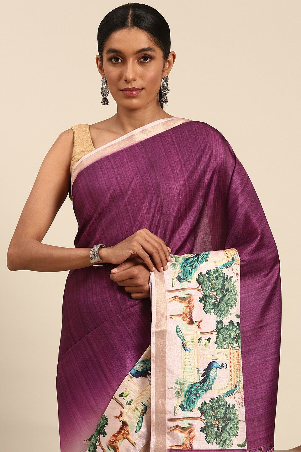 Purple Printed Cotton Saree-ZB132982_2_SareeButa.com