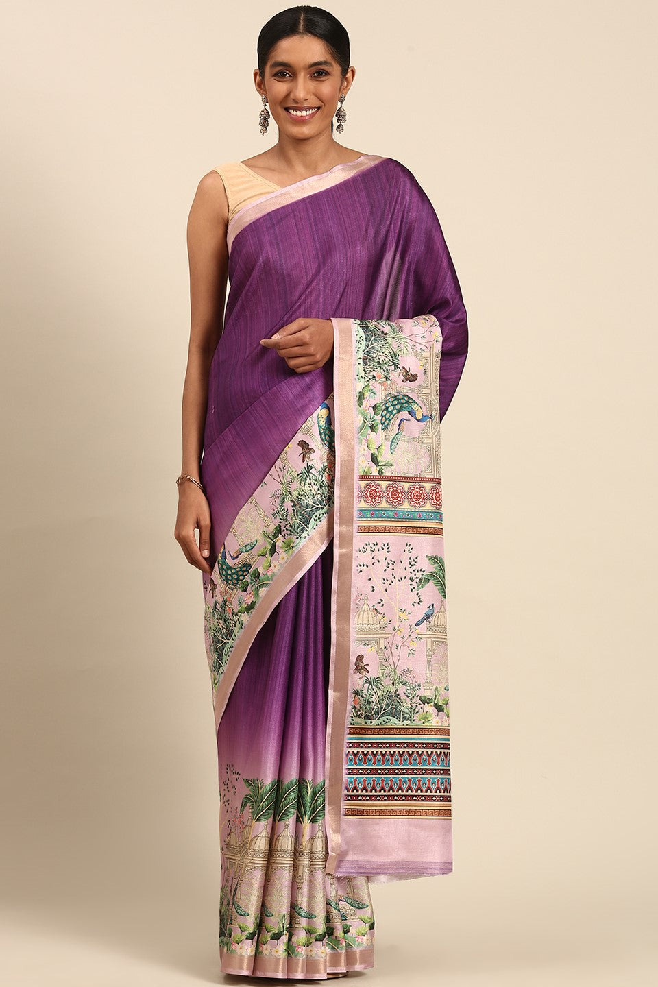 Purple Printed Cotton Saree-ZB133441_1_SareeButa.com