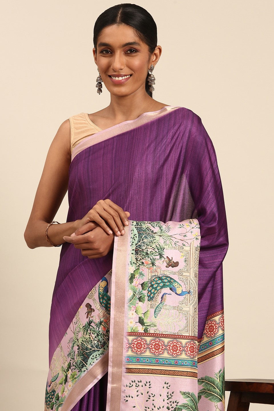 Purple Printed Cotton Saree-ZB133441_2_SareeButa.com