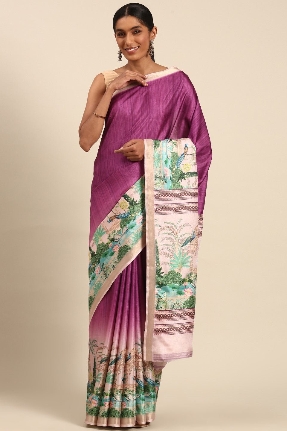 Purple Printed Cotton Saree-ZB133447_1_SareeButa.com