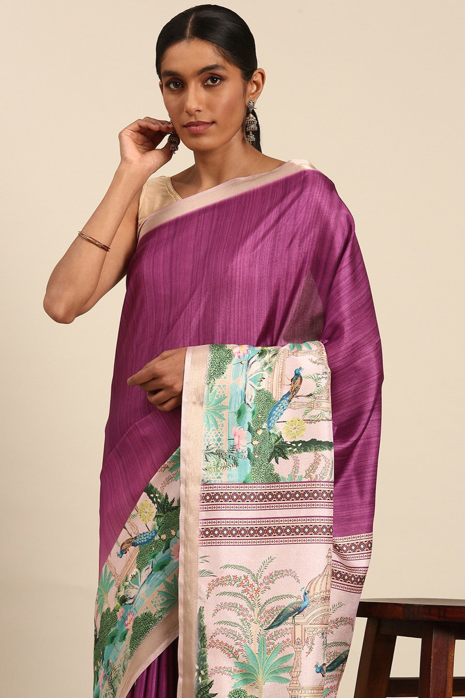 Purple Printed Cotton Saree-ZB133447_2_SareeButa.com