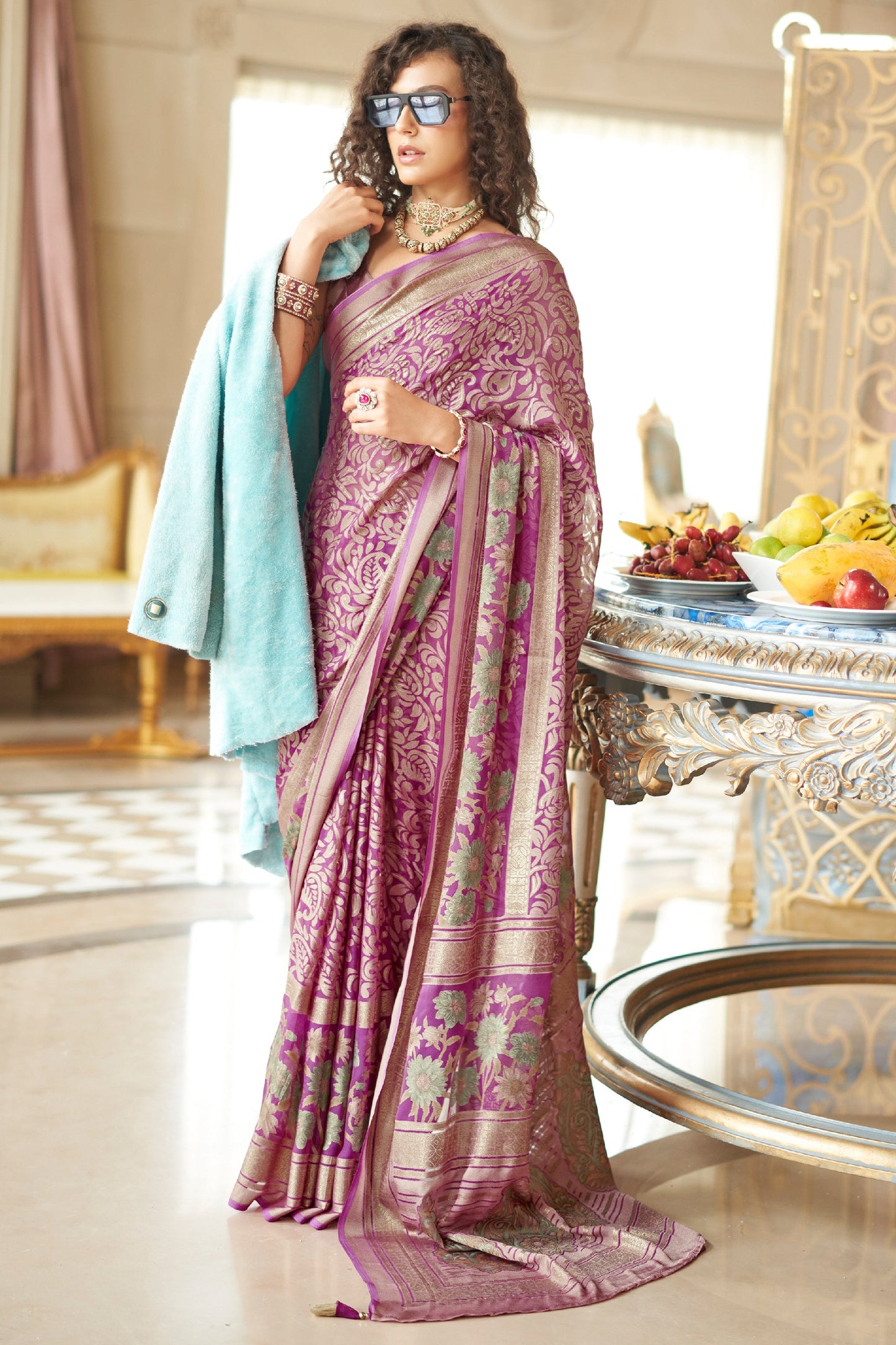 Purple Printed Georgette Saree-SAR10200_1_SareeButa.com