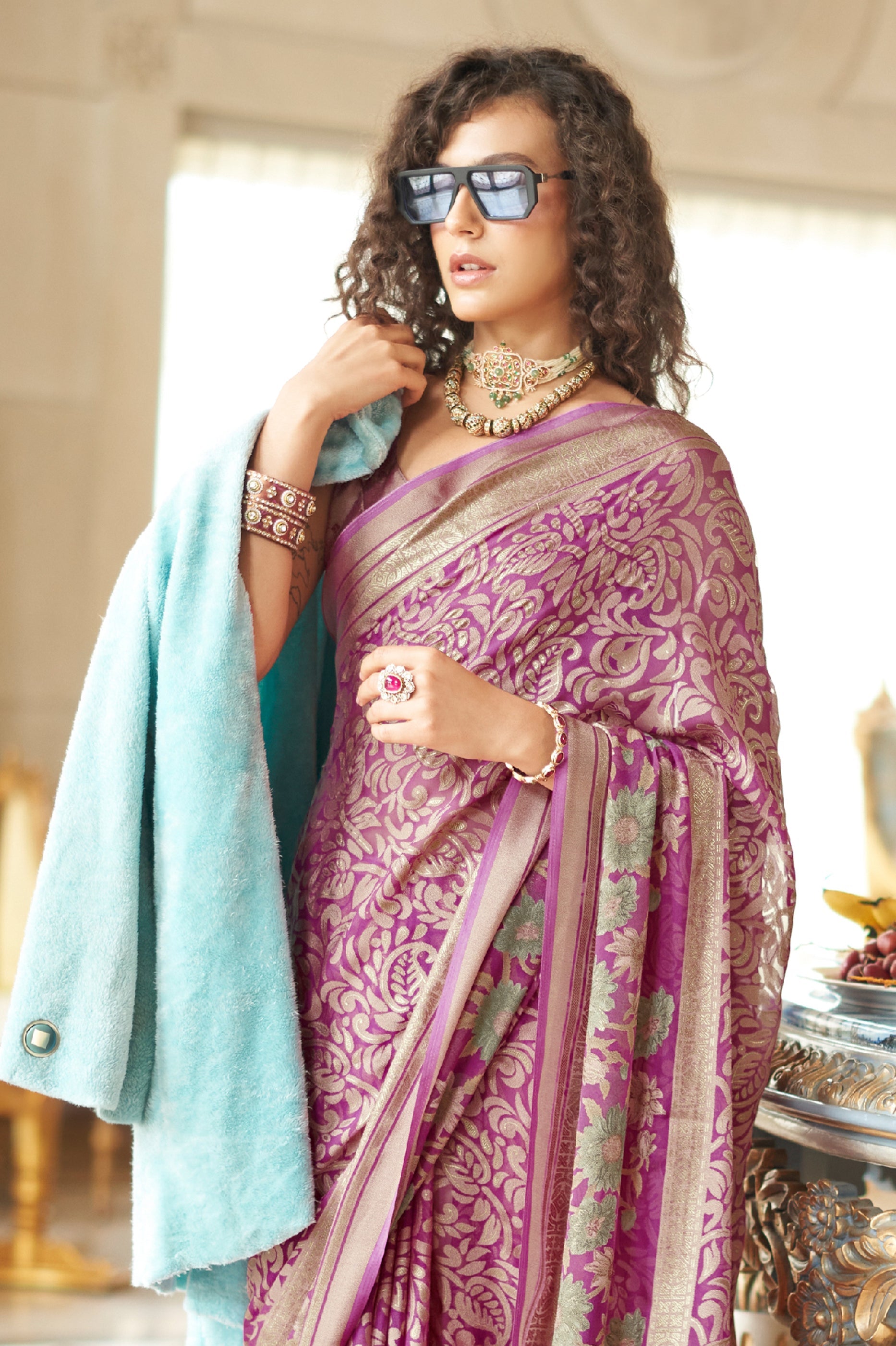 Purple Printed Georgette Saree-SAR10200_4_SareeButa.com