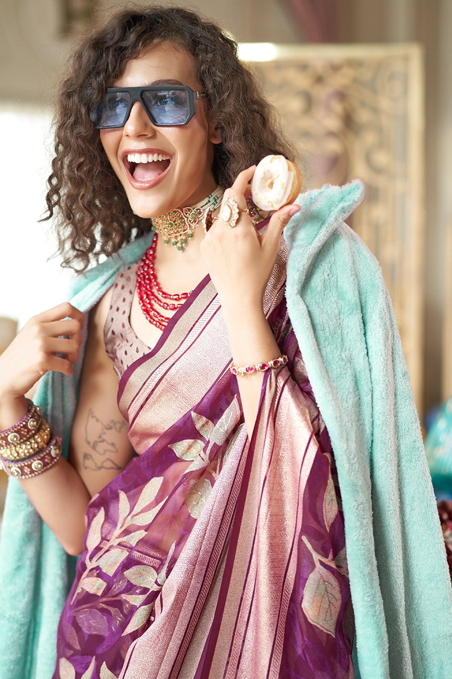 Purple Printed Georgette Saree-SAR11283_3_SareeButa.com