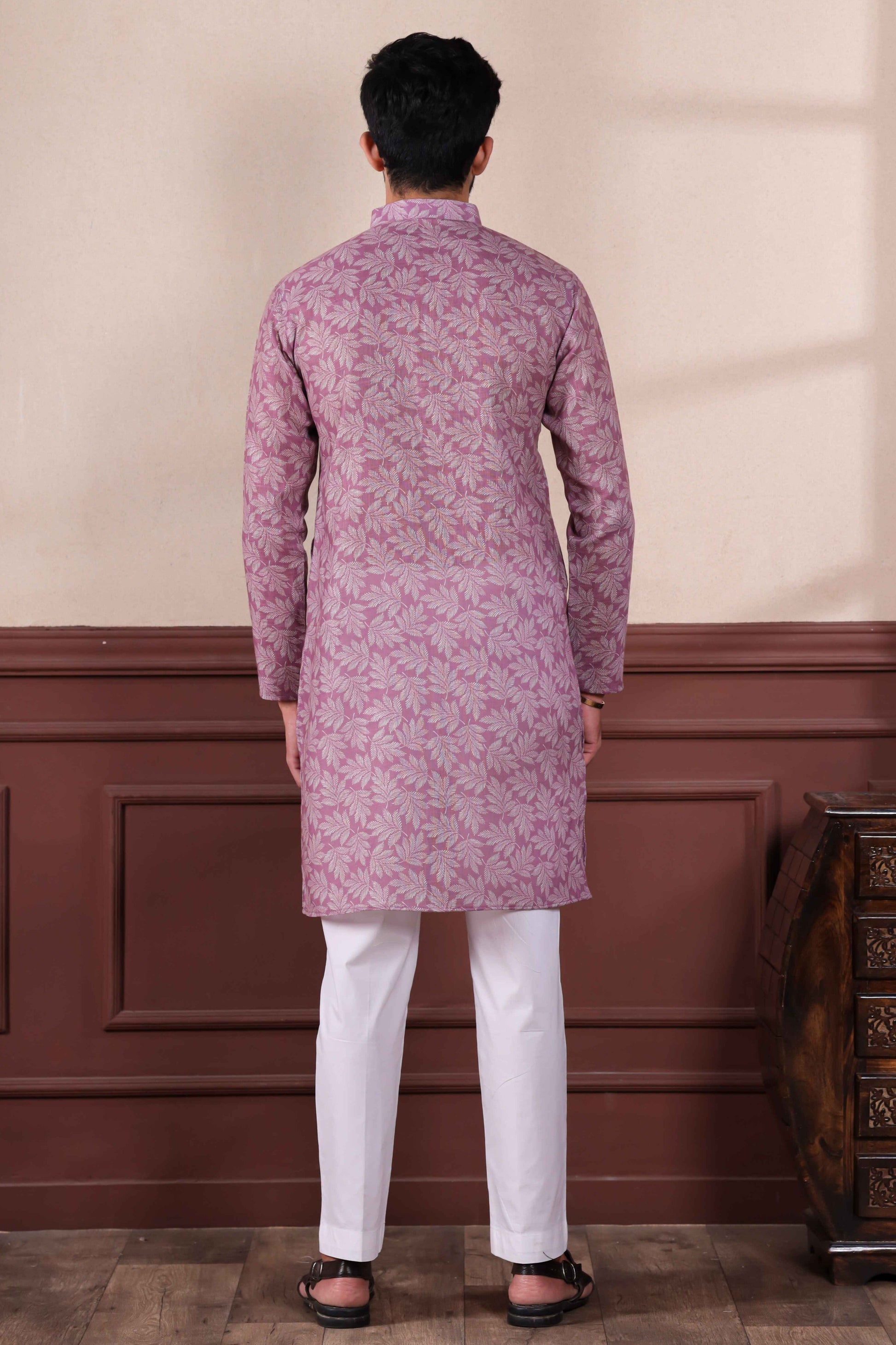 Purple Printed Linen Kurta Pajama-MW73_3_SareeButa.com