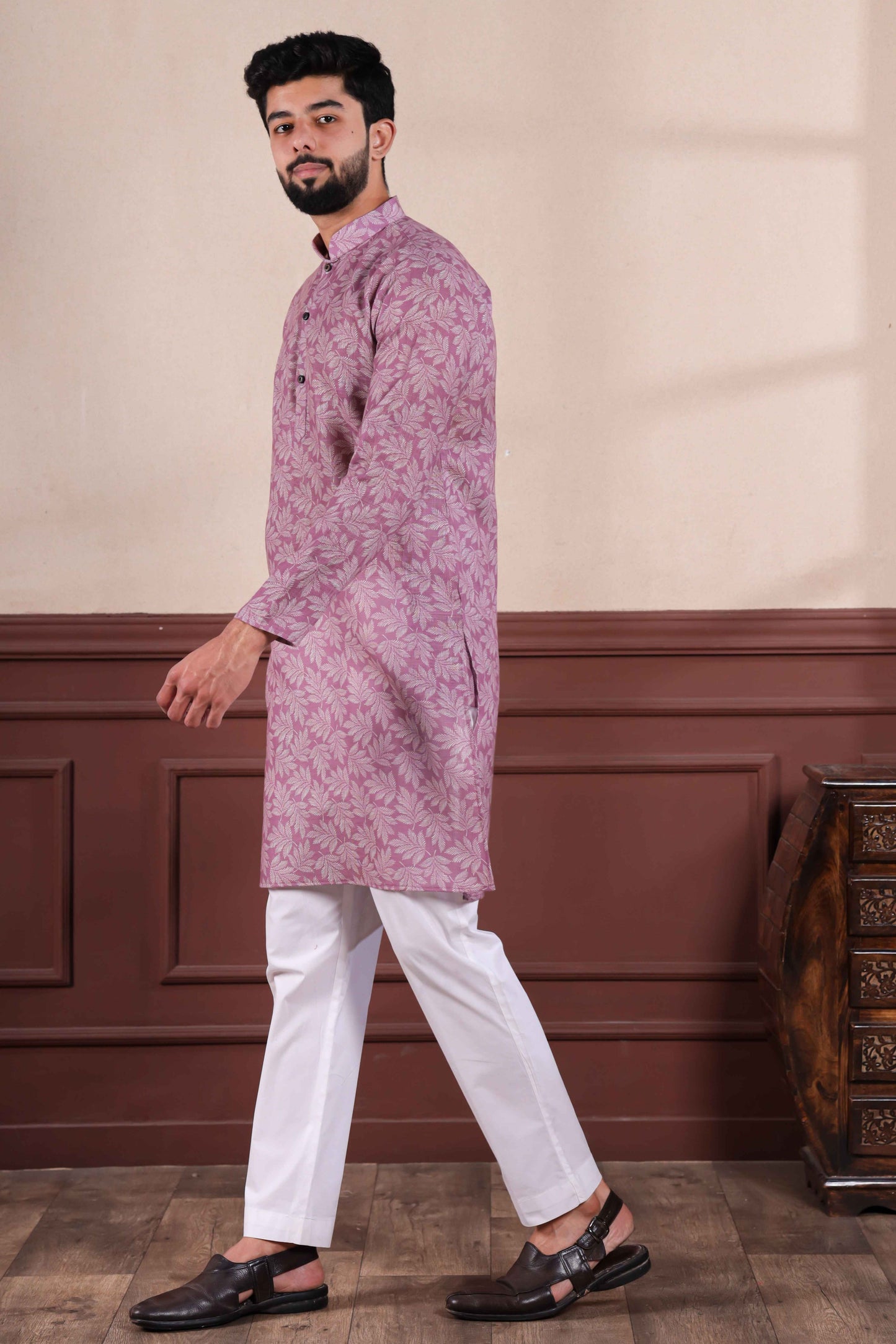 Purple Printed Linen Kurta Pajama-MW73_5_SareeButa.com
