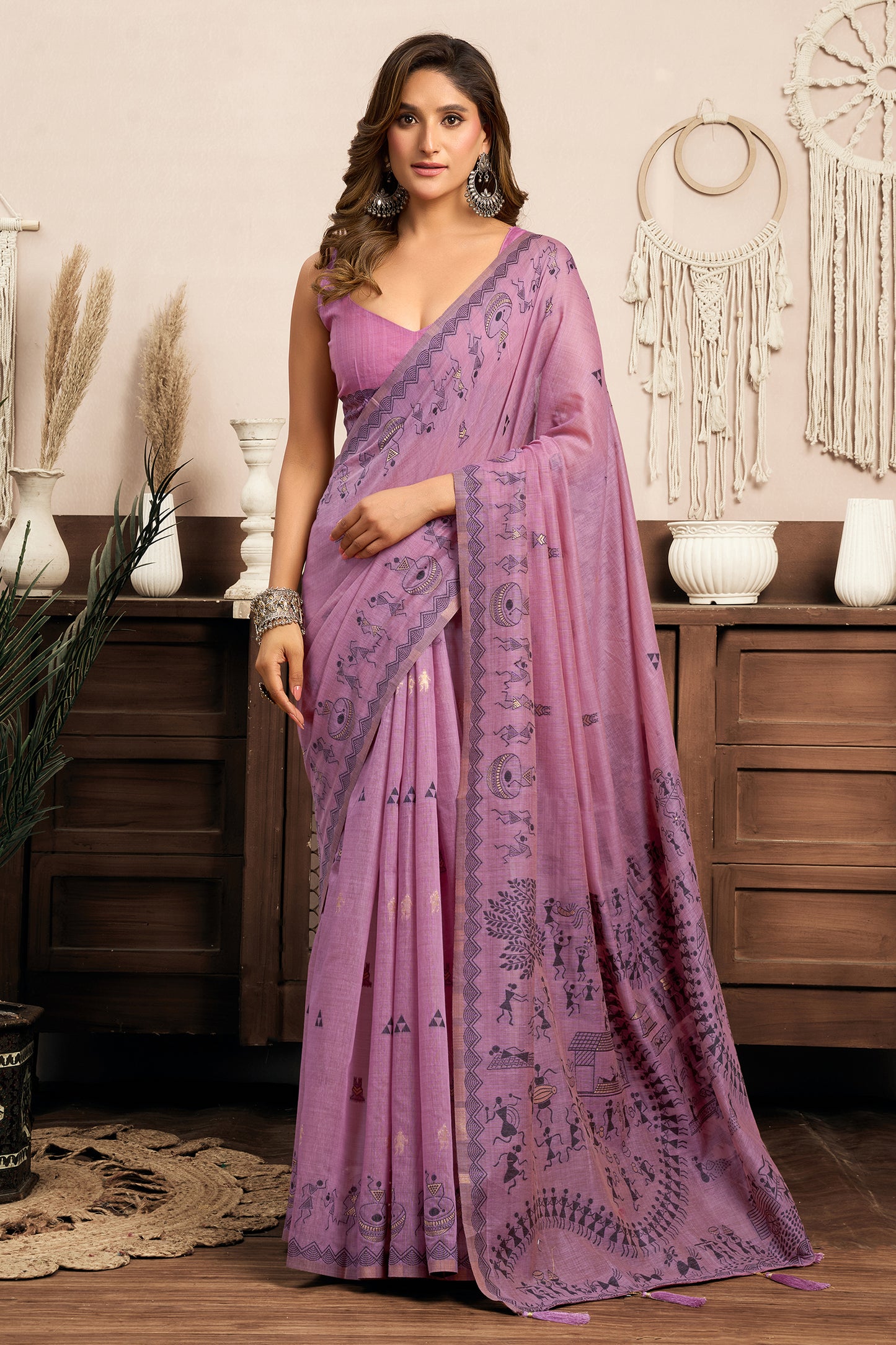 Purple Printed Modal Cotton Saree-SAR12643_1_SareeButa.com