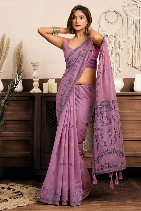 Purple Printed Modal Cotton Saree-SAR12643_2_SareeButa.com