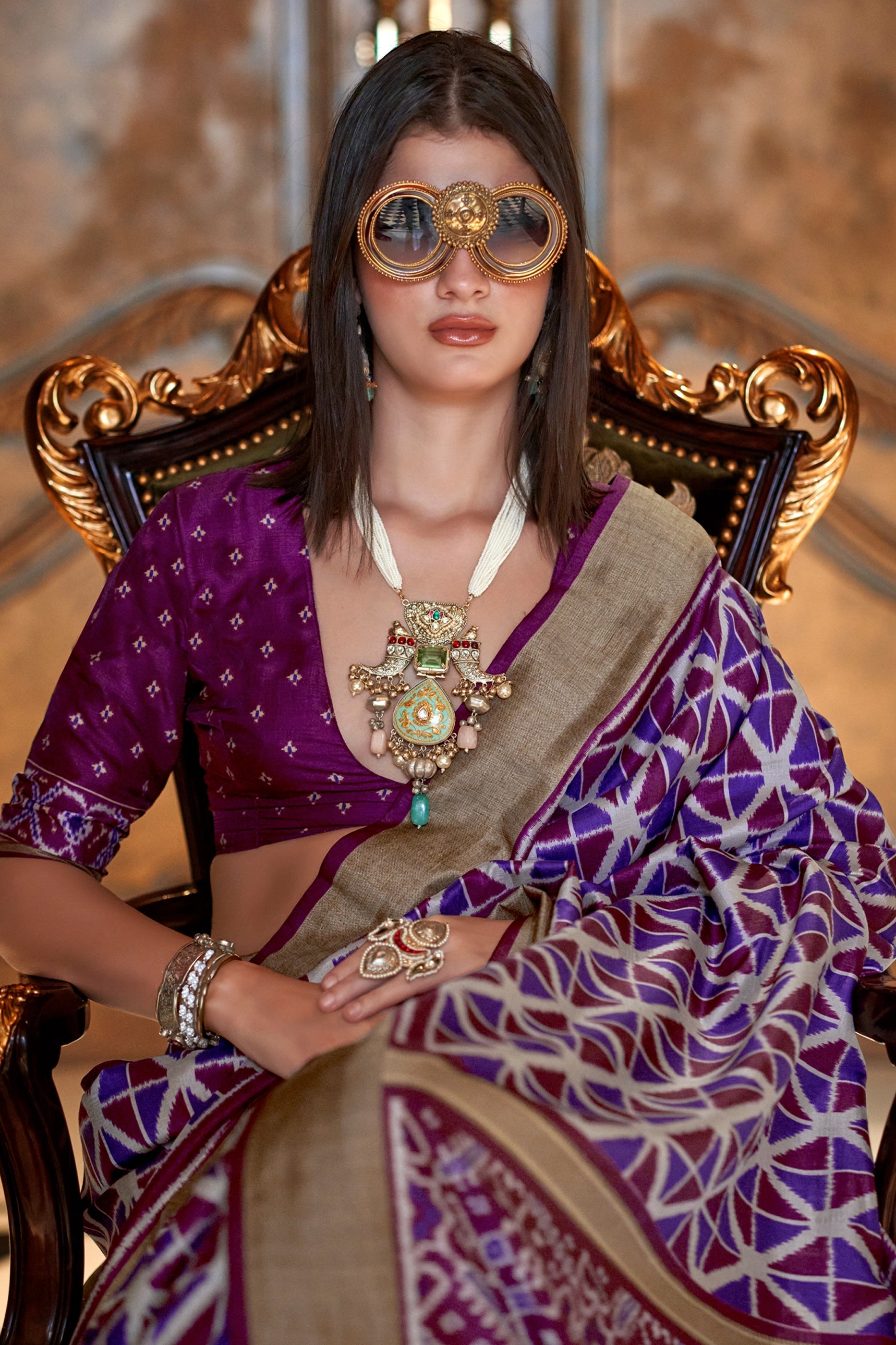 Purple Printed Patola Silk Saree-SAR11265_2_SareeButa.com