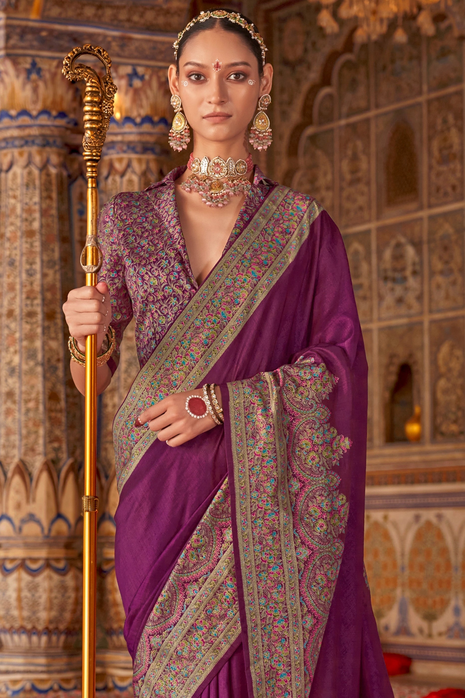 Purple Printed Silk Saree-SAR11287_3_SareeButa.com