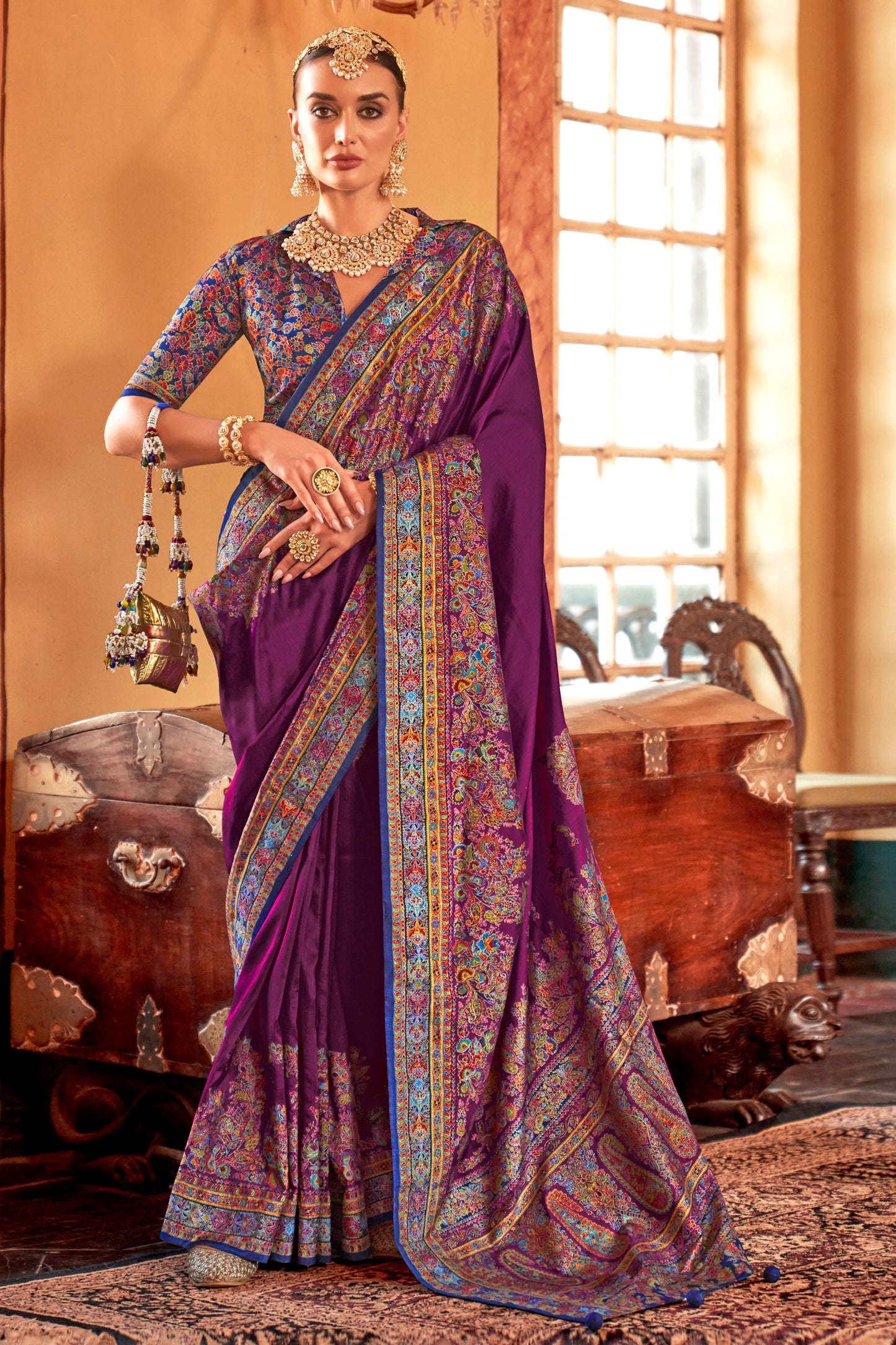 Purple Printed Viscose Silk Saree-ZB134526_1_SareeButa.com