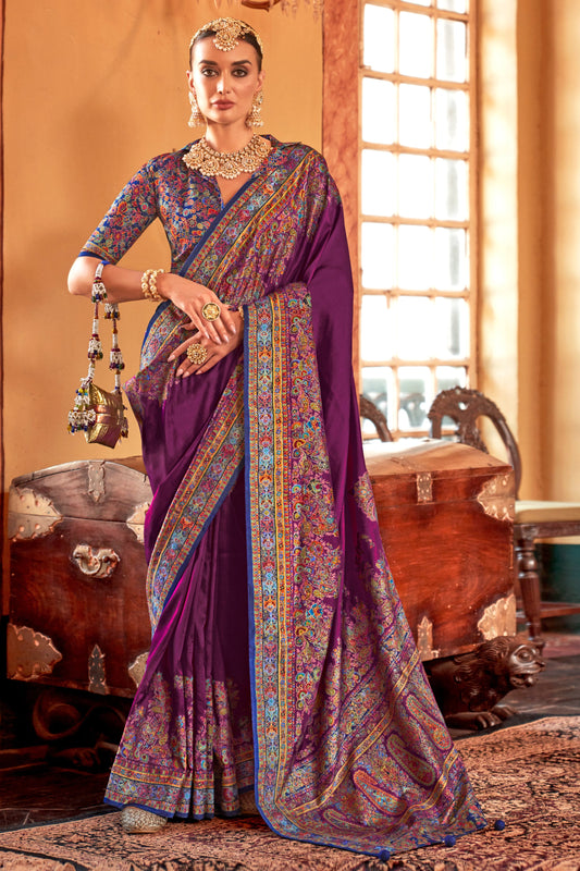 Purple Printed Viscose Silk Saree-ZB134526_1_SareeButa.com