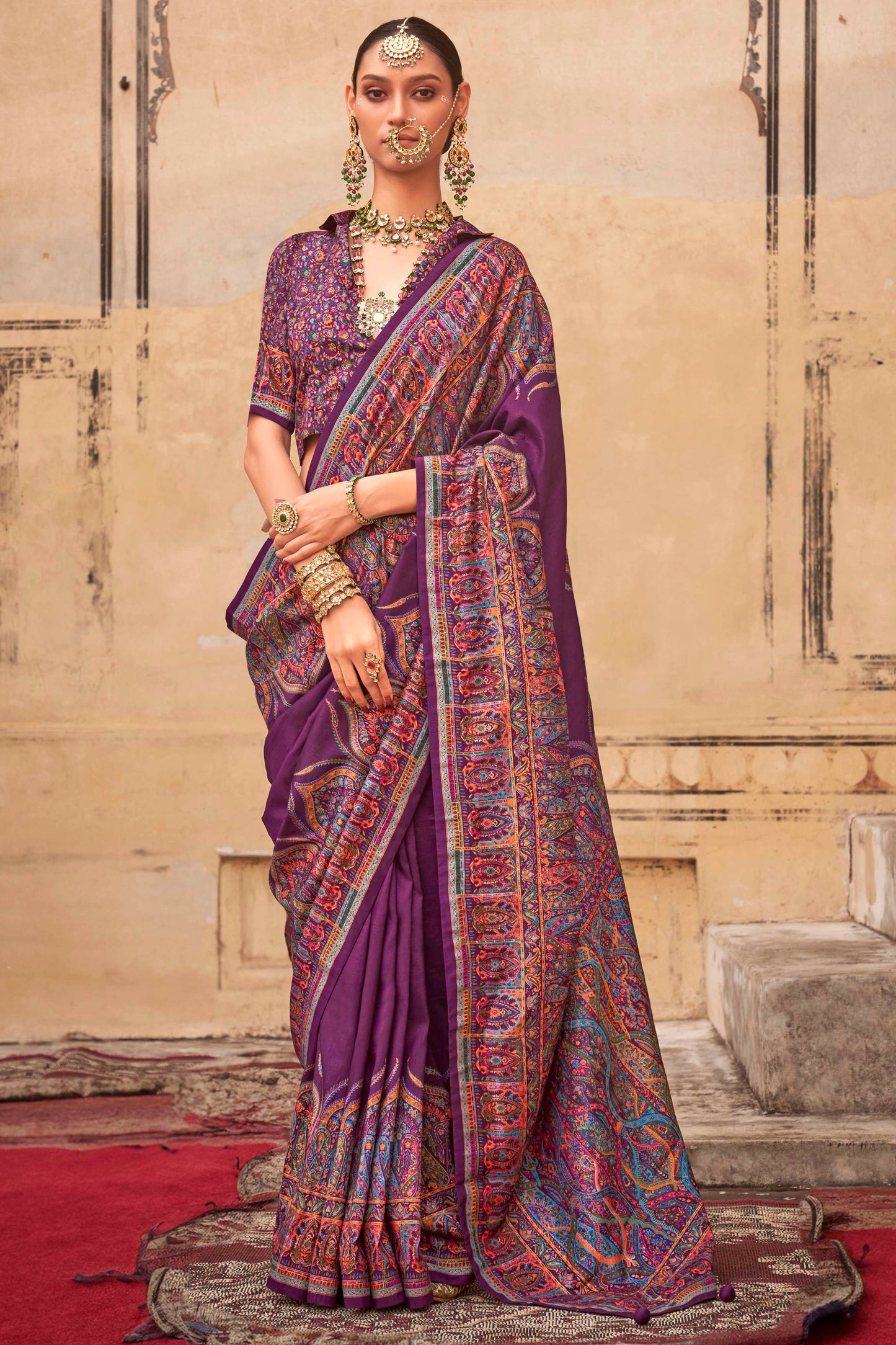 Purple Printed Viscose Silk Saree-ZB134533_1_SareeButa.com