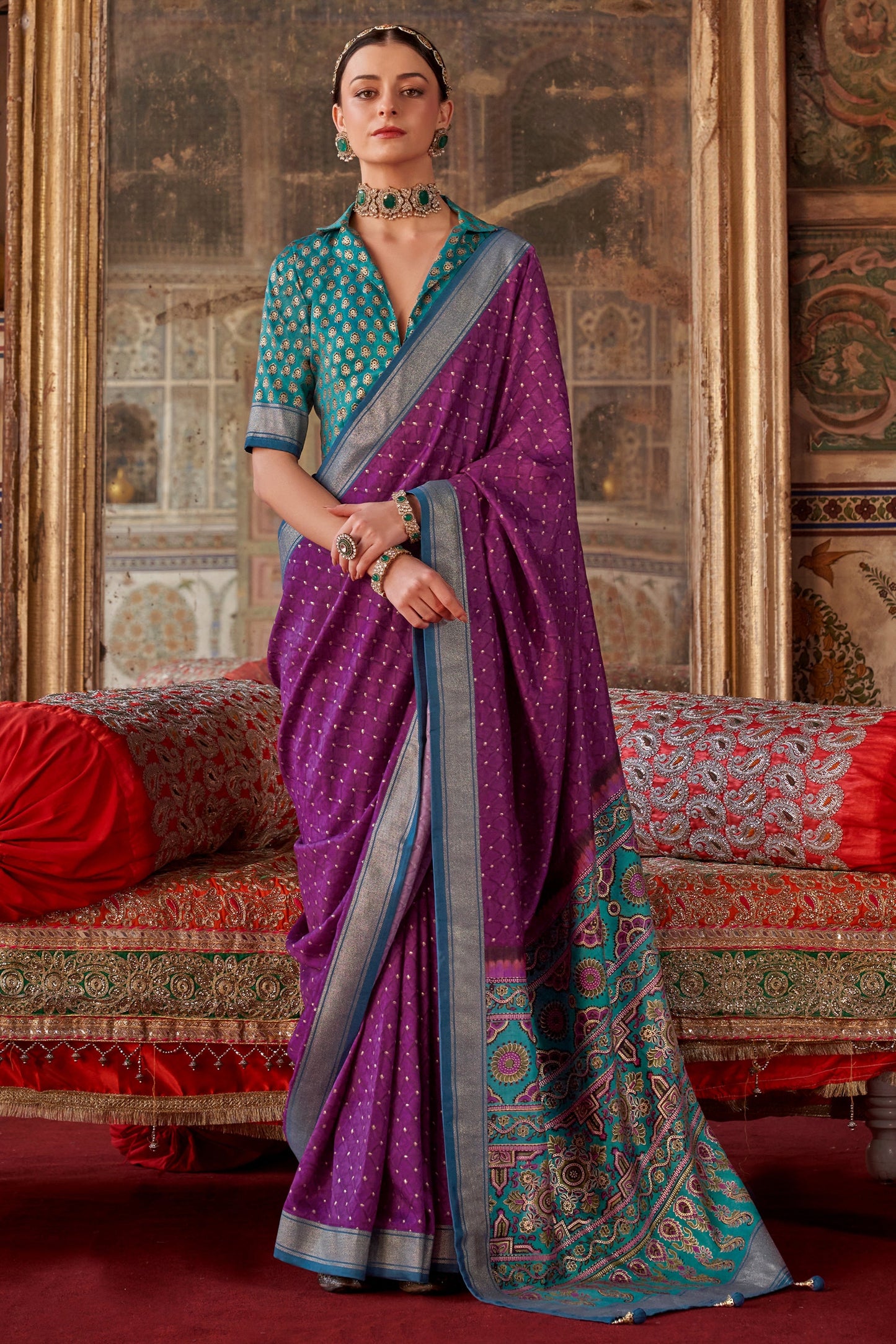 Purple Printed Silk Saree -SAR10112_1_SareeButa.com