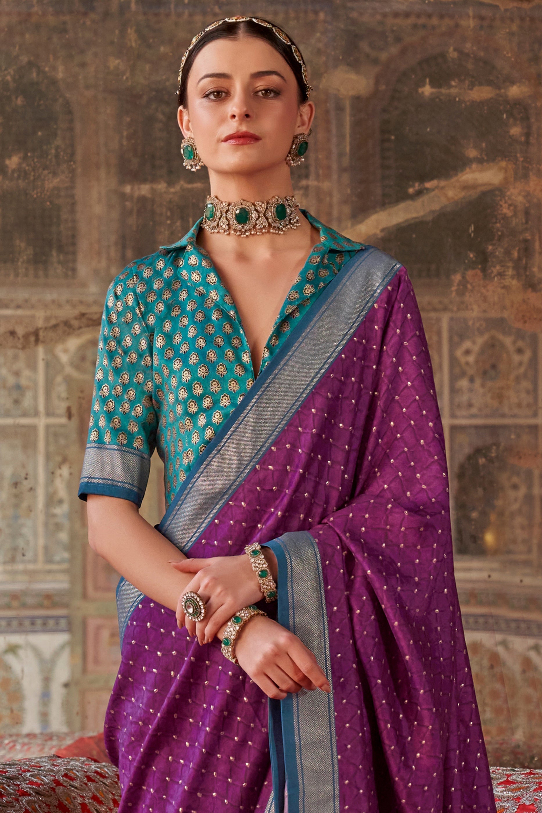 Purple Printed Silk Saree -SAR10112_3_SareeButa.com