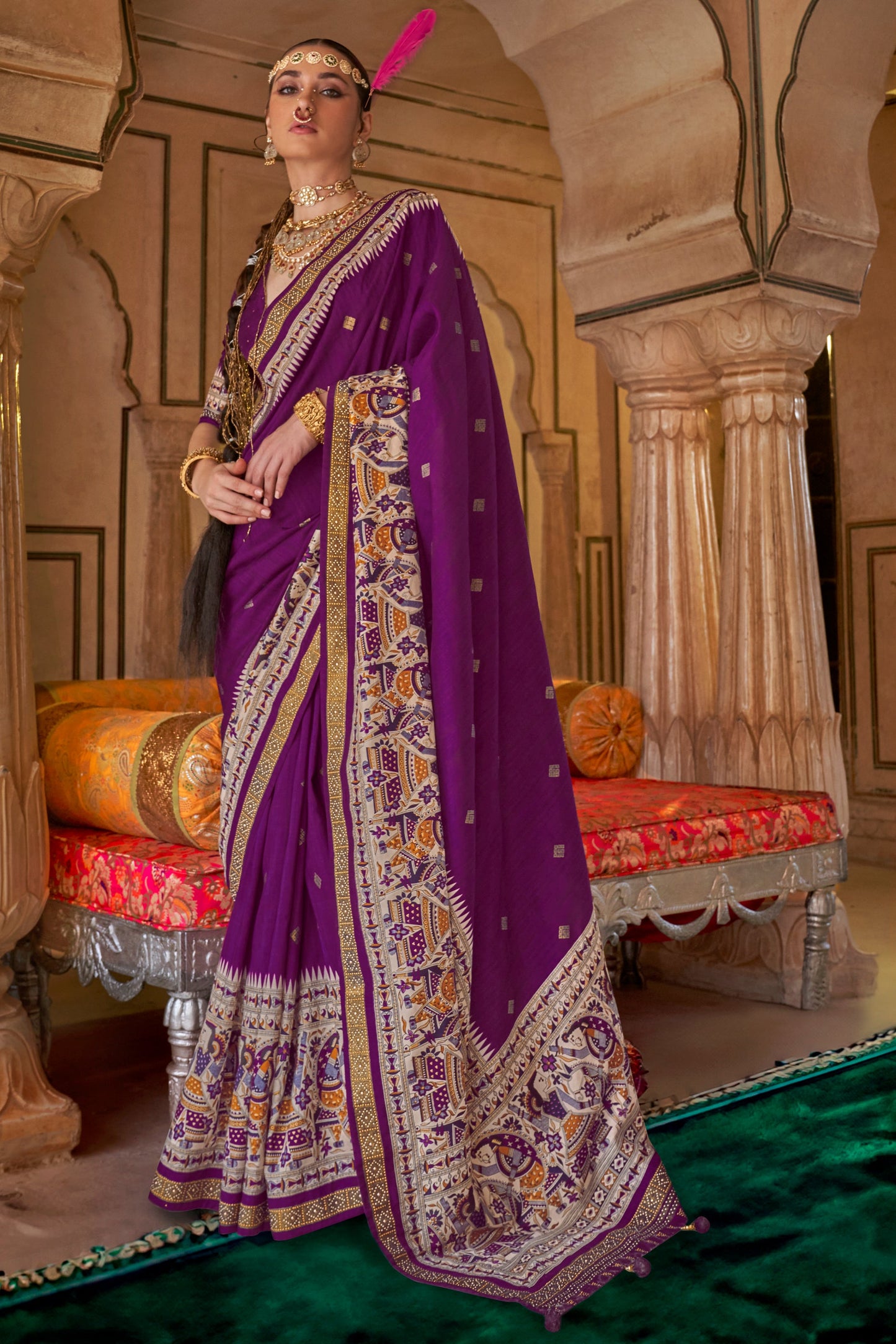 Purple Printed Viscose Silk Saree-SAR10083_1_SareeButa.com