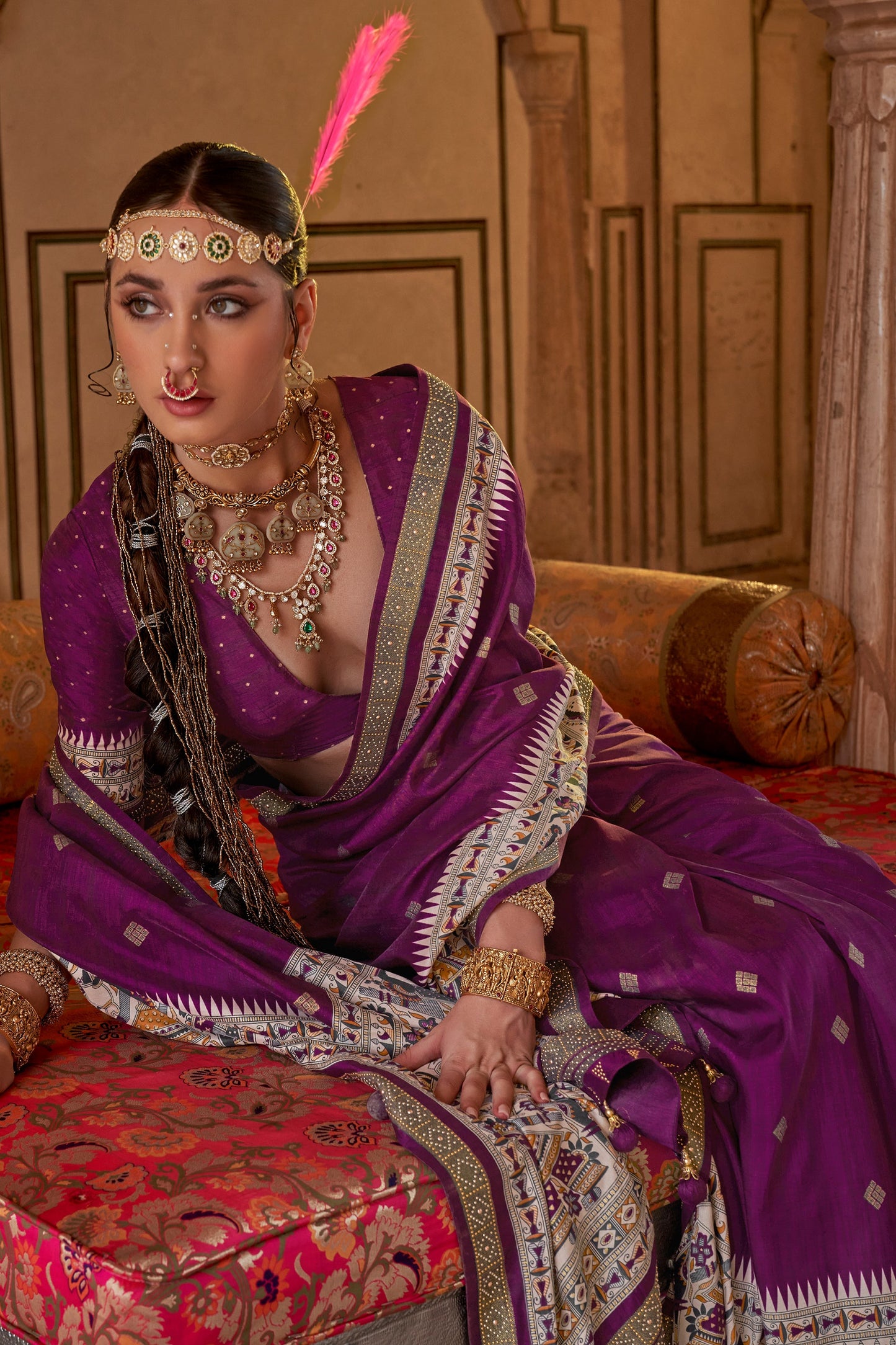 Purple Printed Viscose Silk Saree-SAR10083_2_SareeButa.com