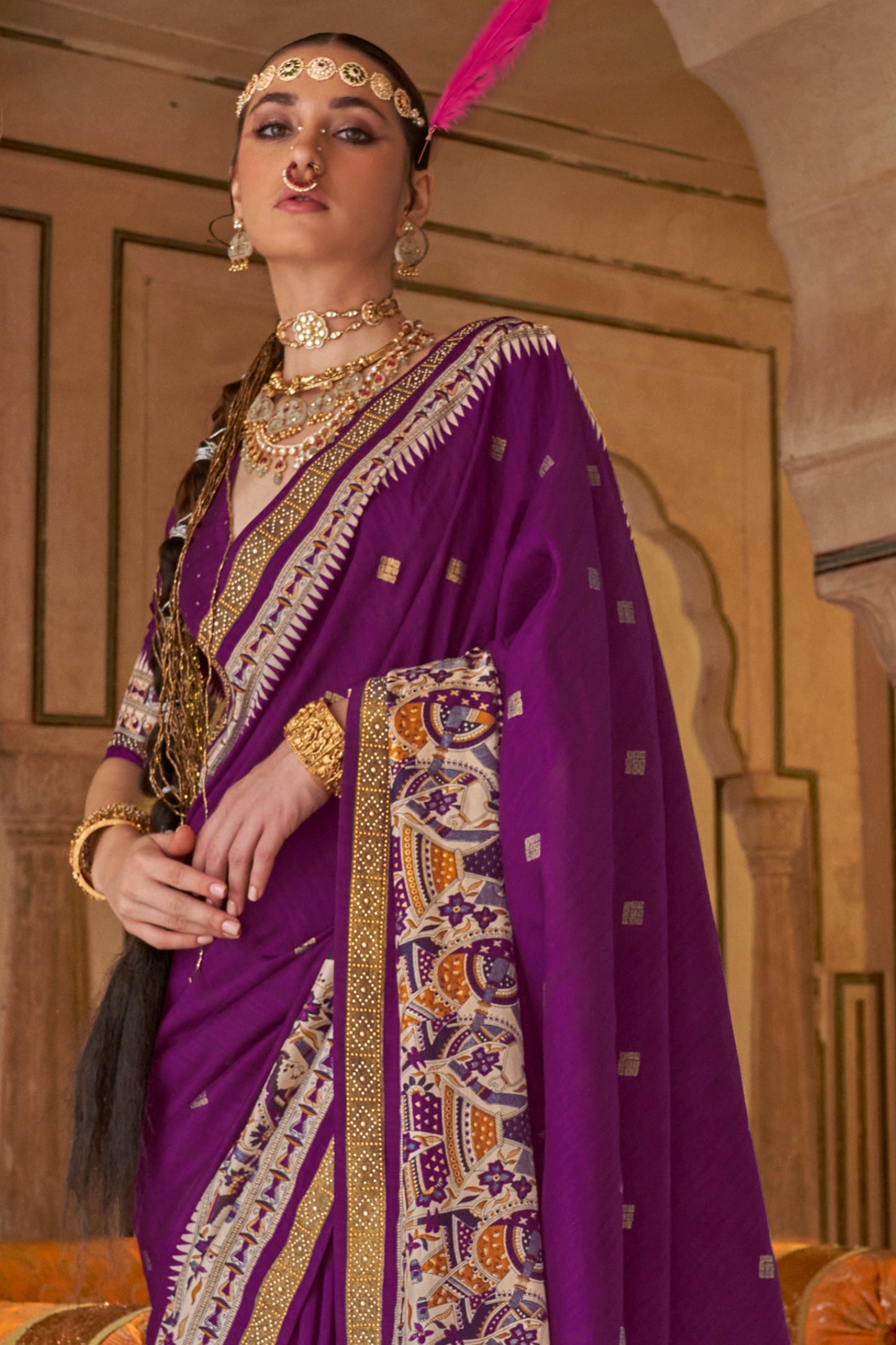 Purple Printed Viscose Silk Saree-SAR10083_3_SareeButa.com