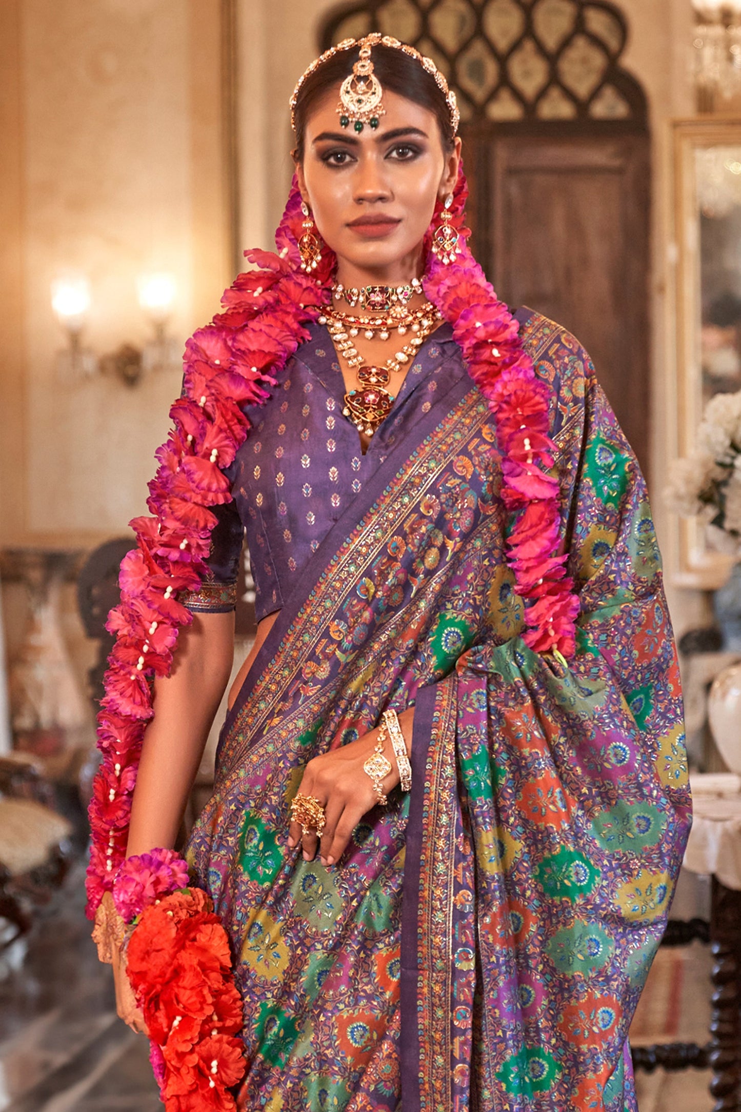 Purple Printed Viscose Silk Saree-SAR10104_3_SareeButa.com