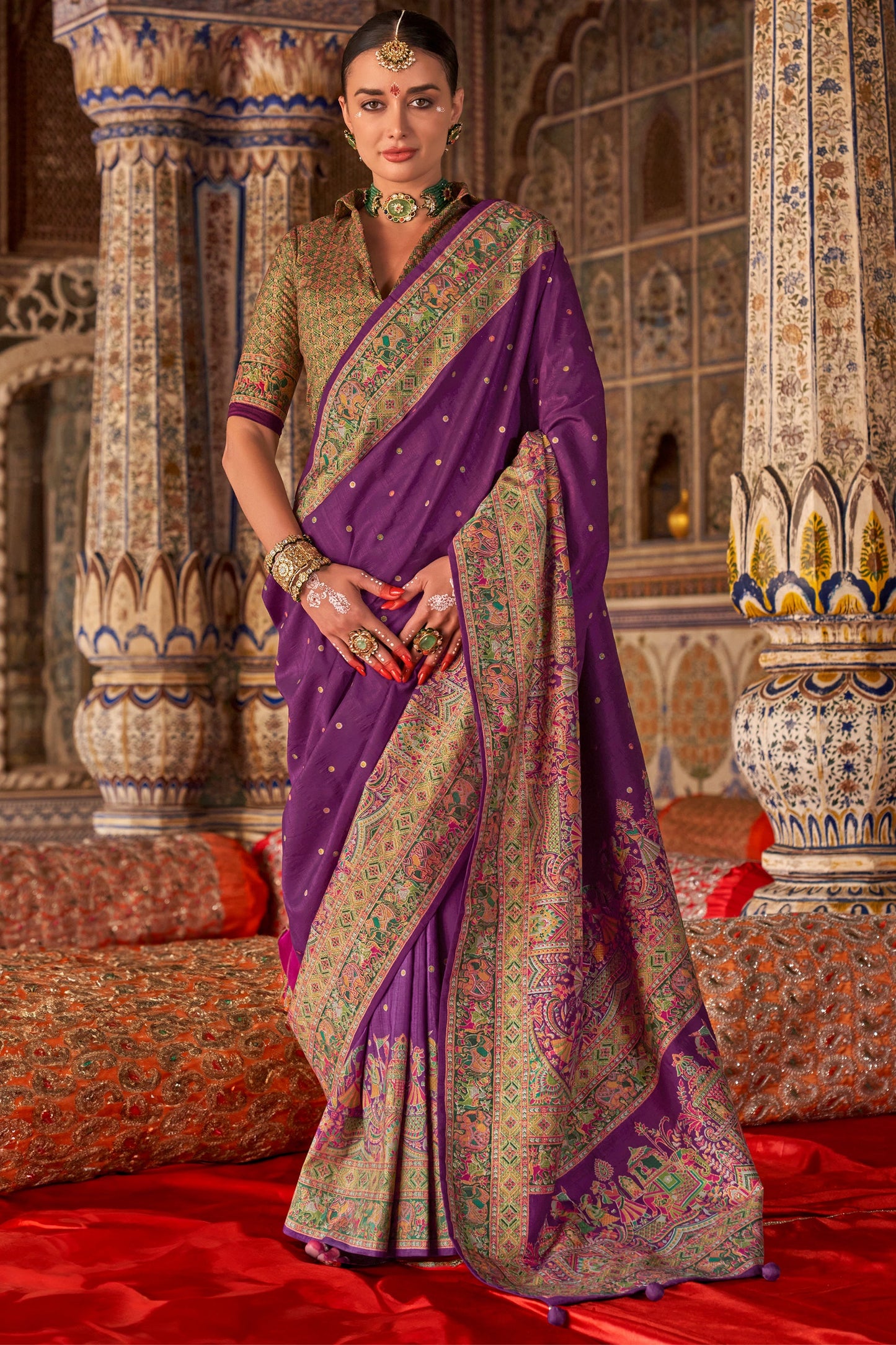 Purple Printed Viscose Silk Saree-SAR10133_1_SareeButa.com