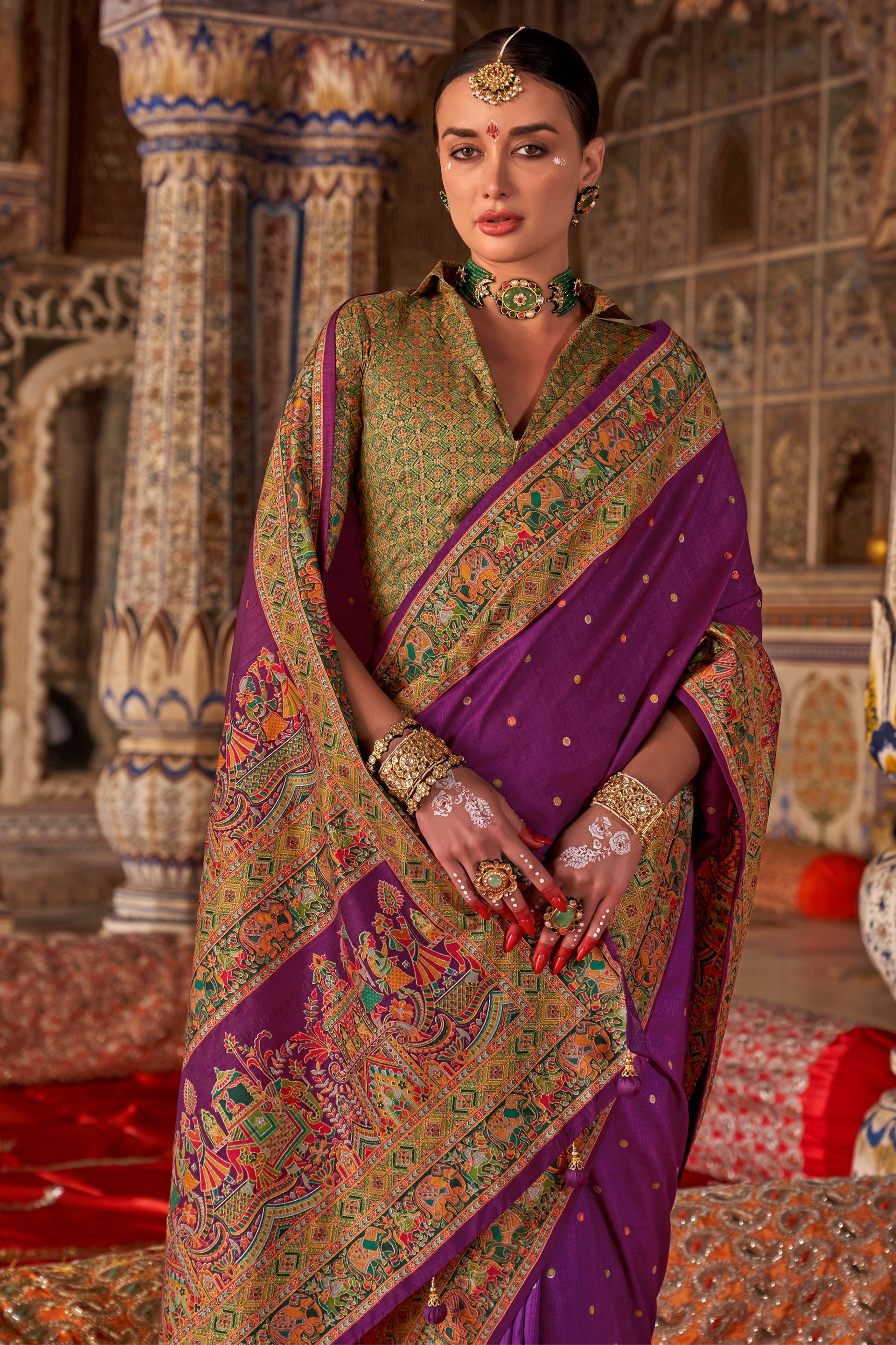 Purple Printed Viscose Silk Saree-SAR10133_2_SareeButa.com