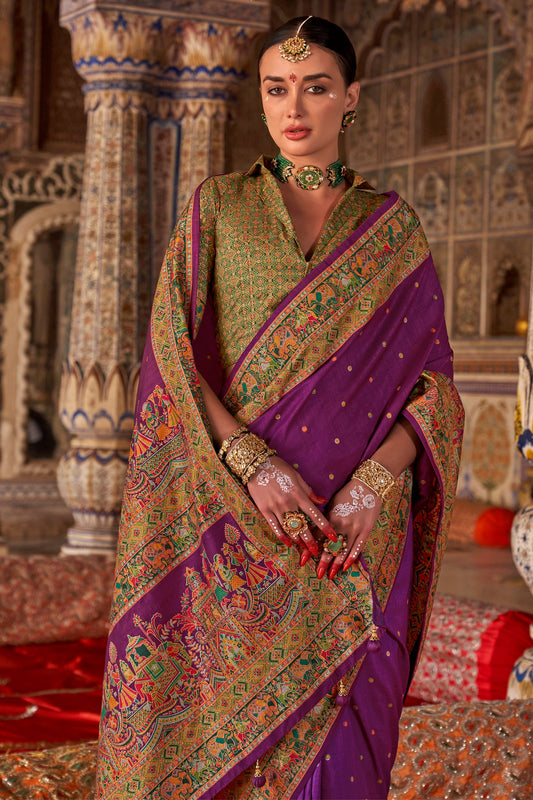 Purple Printed Viscose Silk Saree-SAR10133_2_SareeButa.com