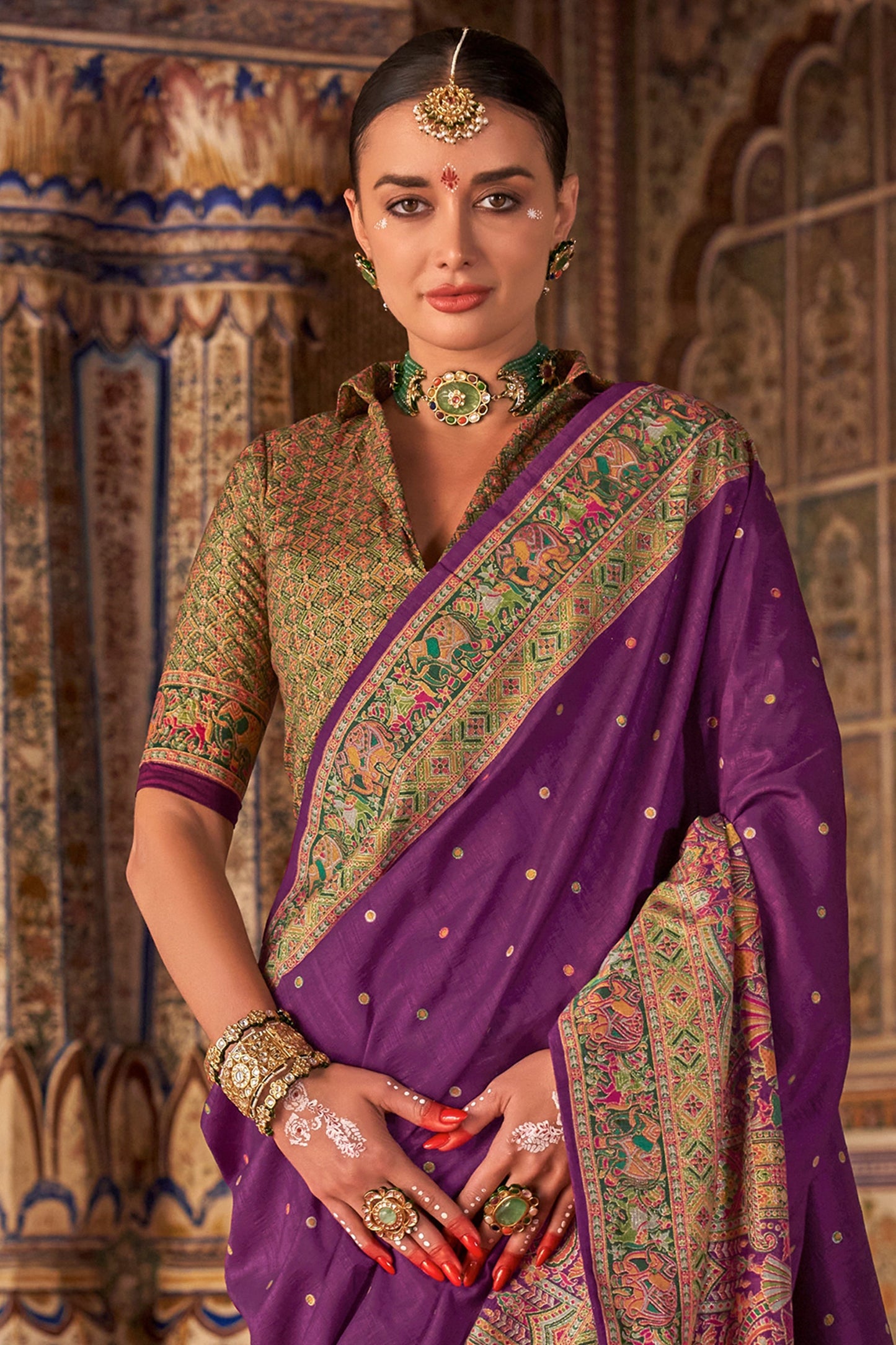 Purple Printed Viscose Silk Saree-SAR10133_3_SareeButa.com