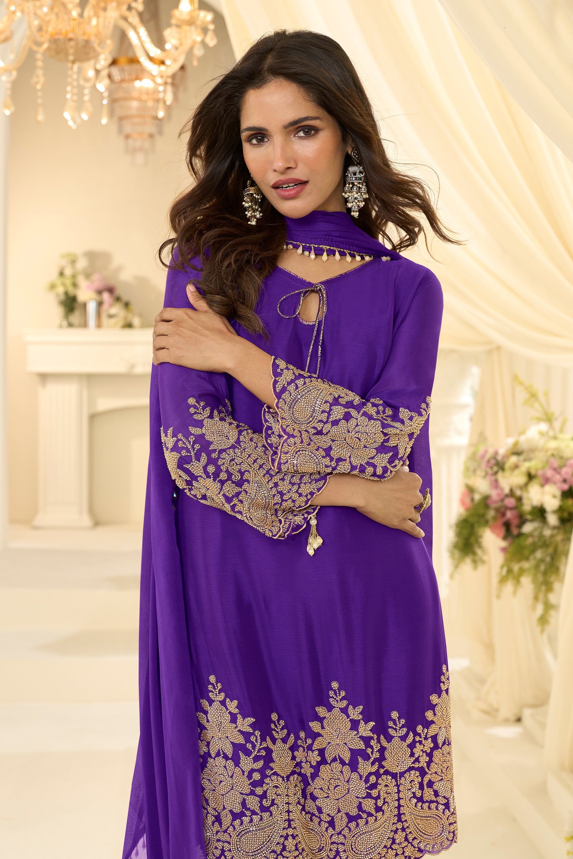 Purple Readymade Bead Work Chinon Silk Suit-SAR12195_4_SareeButa.com