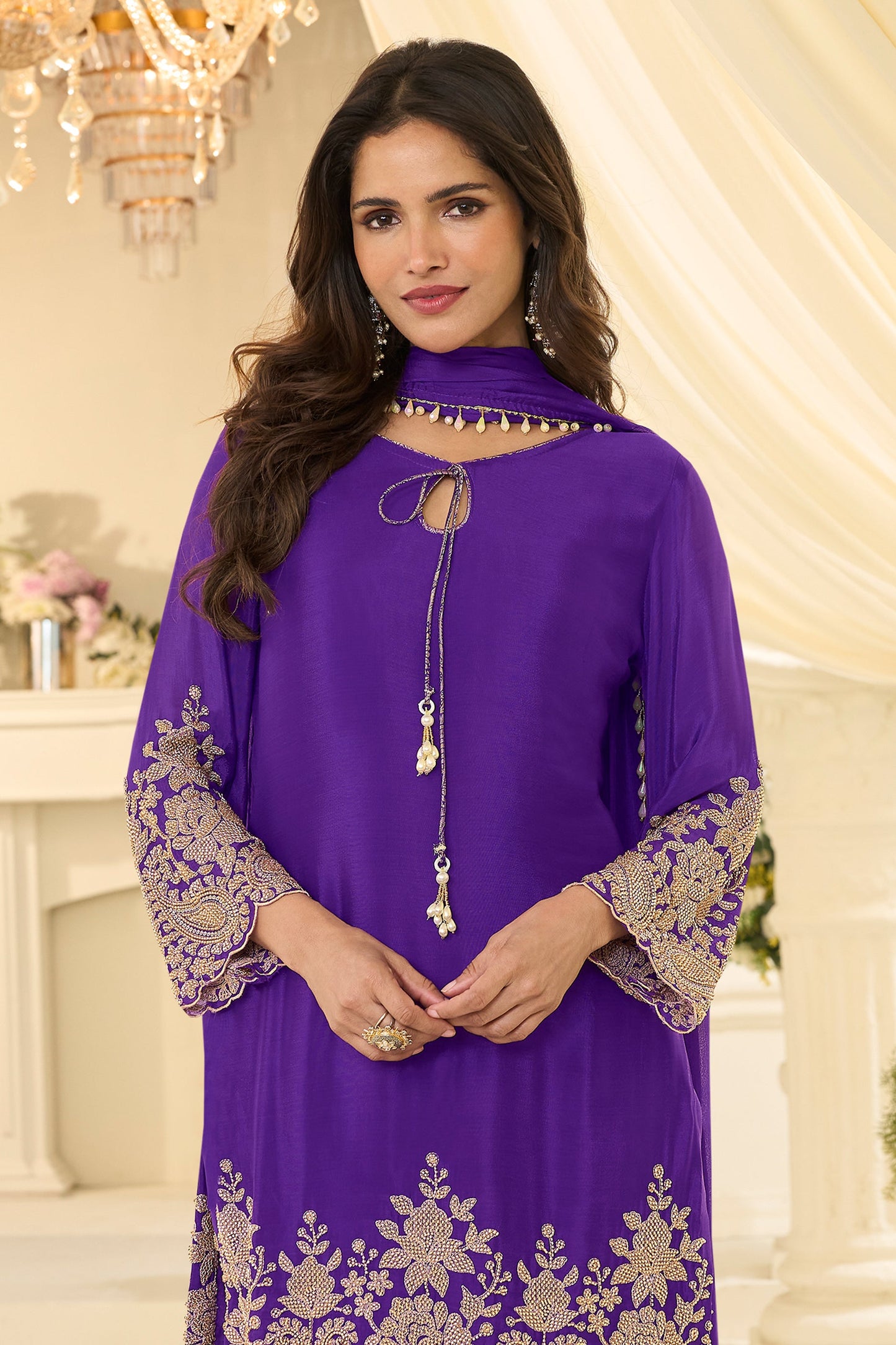 Purple Readymade Bead Work Chinon Silk Suit-SAR12195_3_SareeButa.com