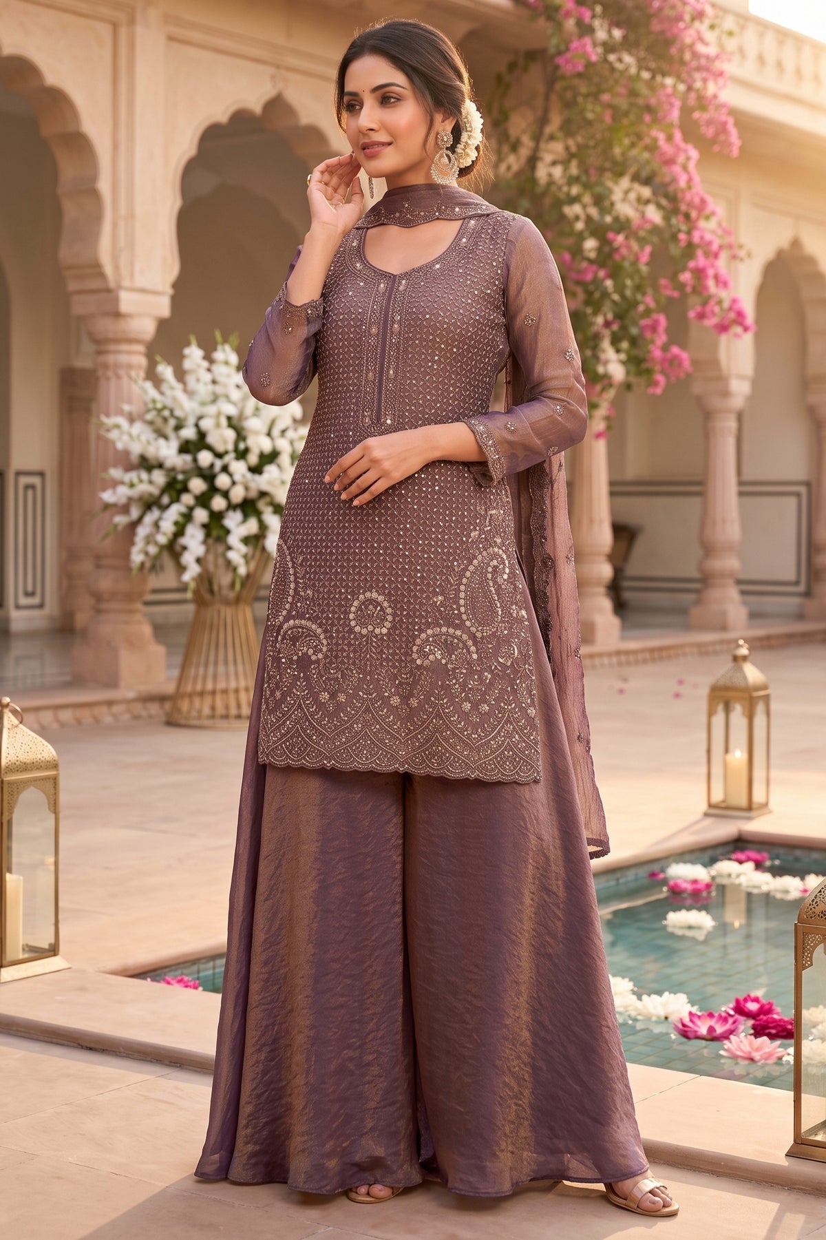 Purple Readymade Bead Work Silk Palazzo Suit-SAR13351_1_SareeButa.com