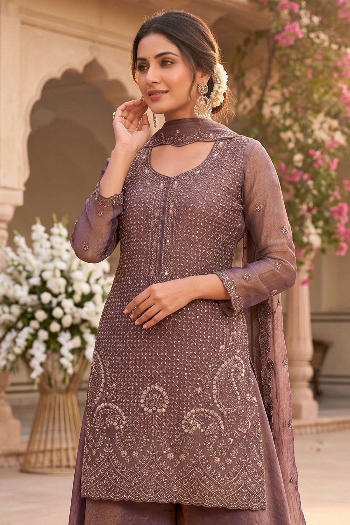 Purple Readymade Bead Work Silk Palazzo Suit-SAR13351_2_SareeButa.com