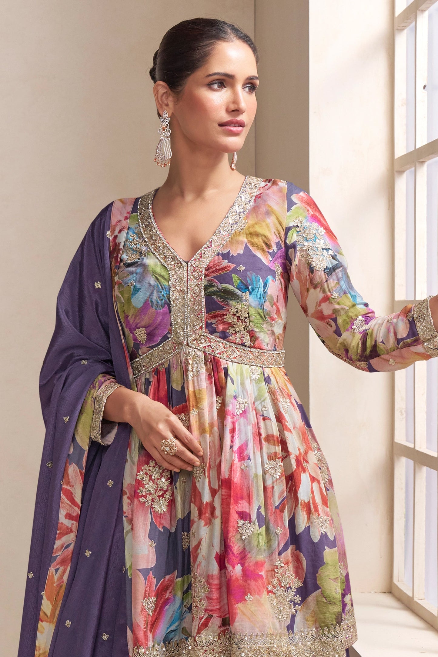 Purple Readymade Chinon A-line Suit-SAR10639_5_SareeButa.com