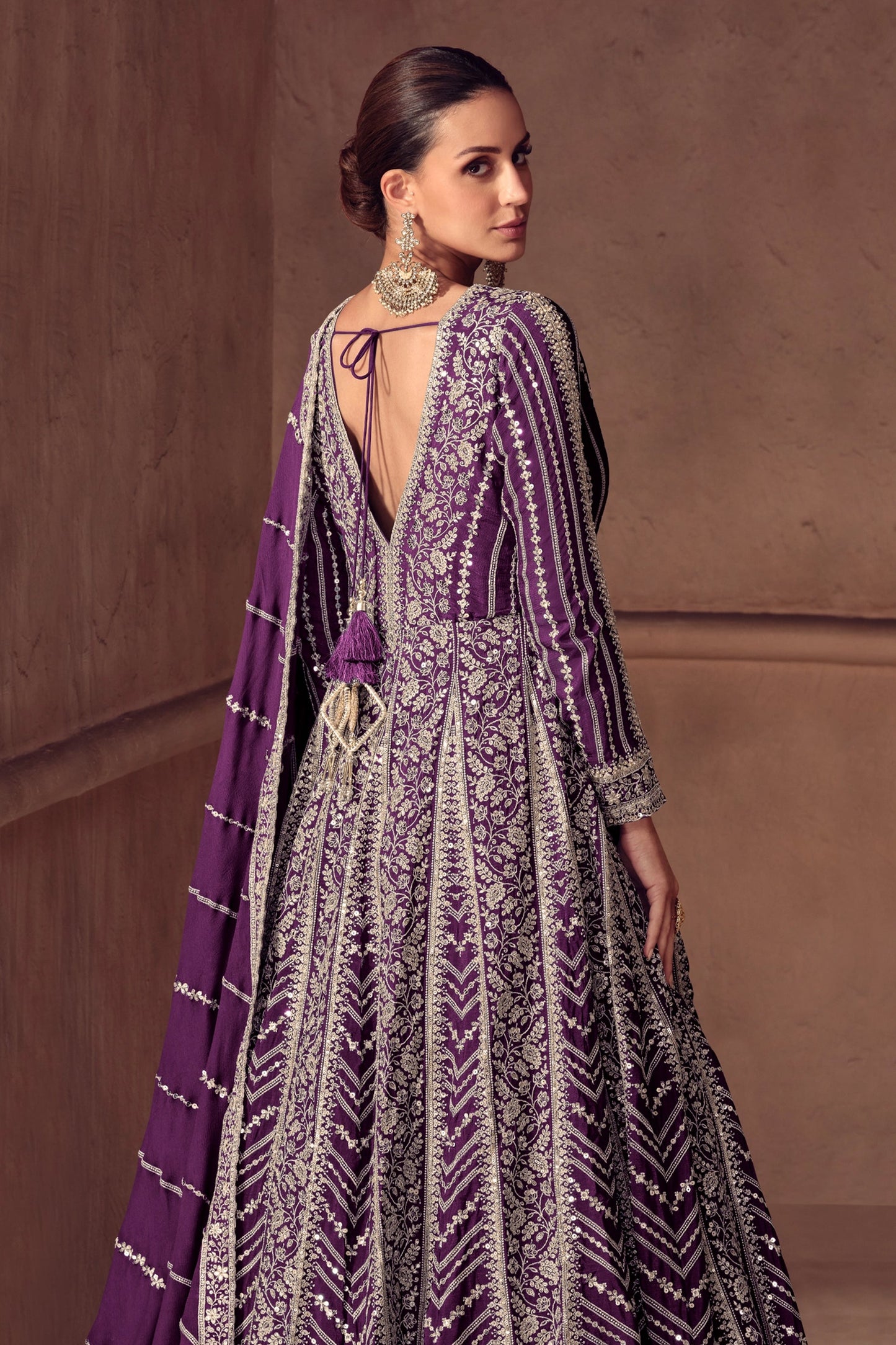Purple Readymade Chinon Gown With Dupatta-SAR11053_3_SareeButa.com