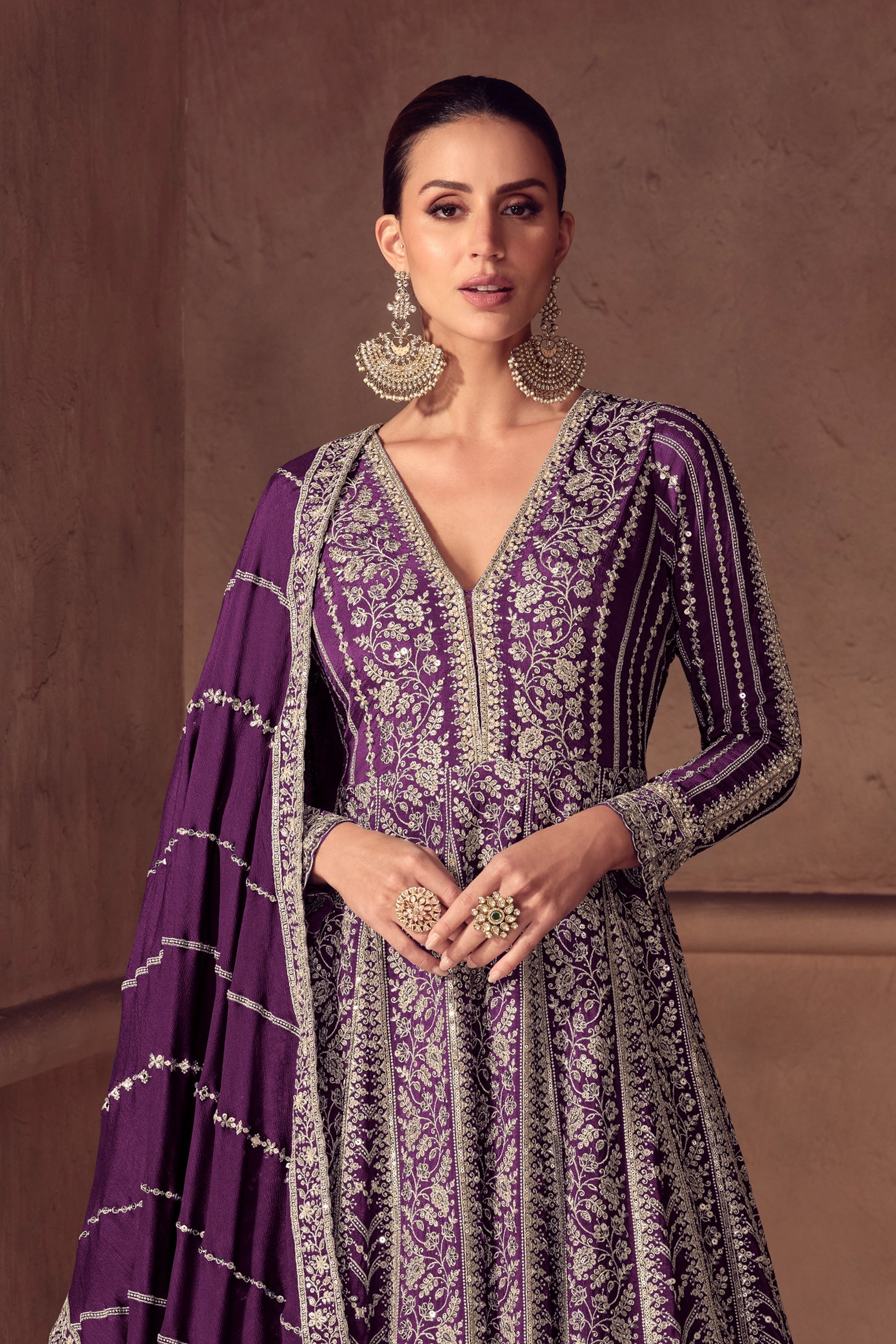 Purple Readymade Chinon Gown With Dupatta-SAR11053_4_SareeButa.com