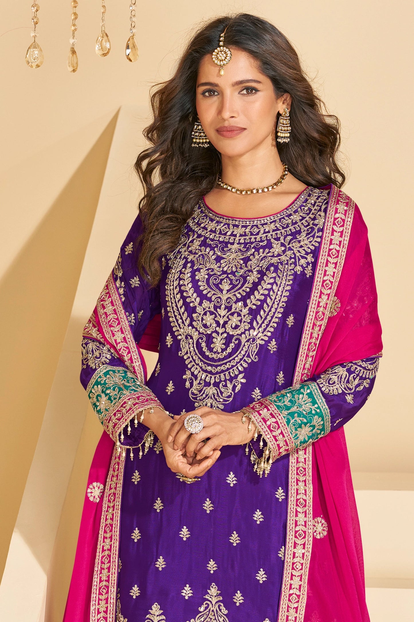 Purple Readymade Embroidered Chinnon Silk Suit-SAR10674_4_SareeButa.com