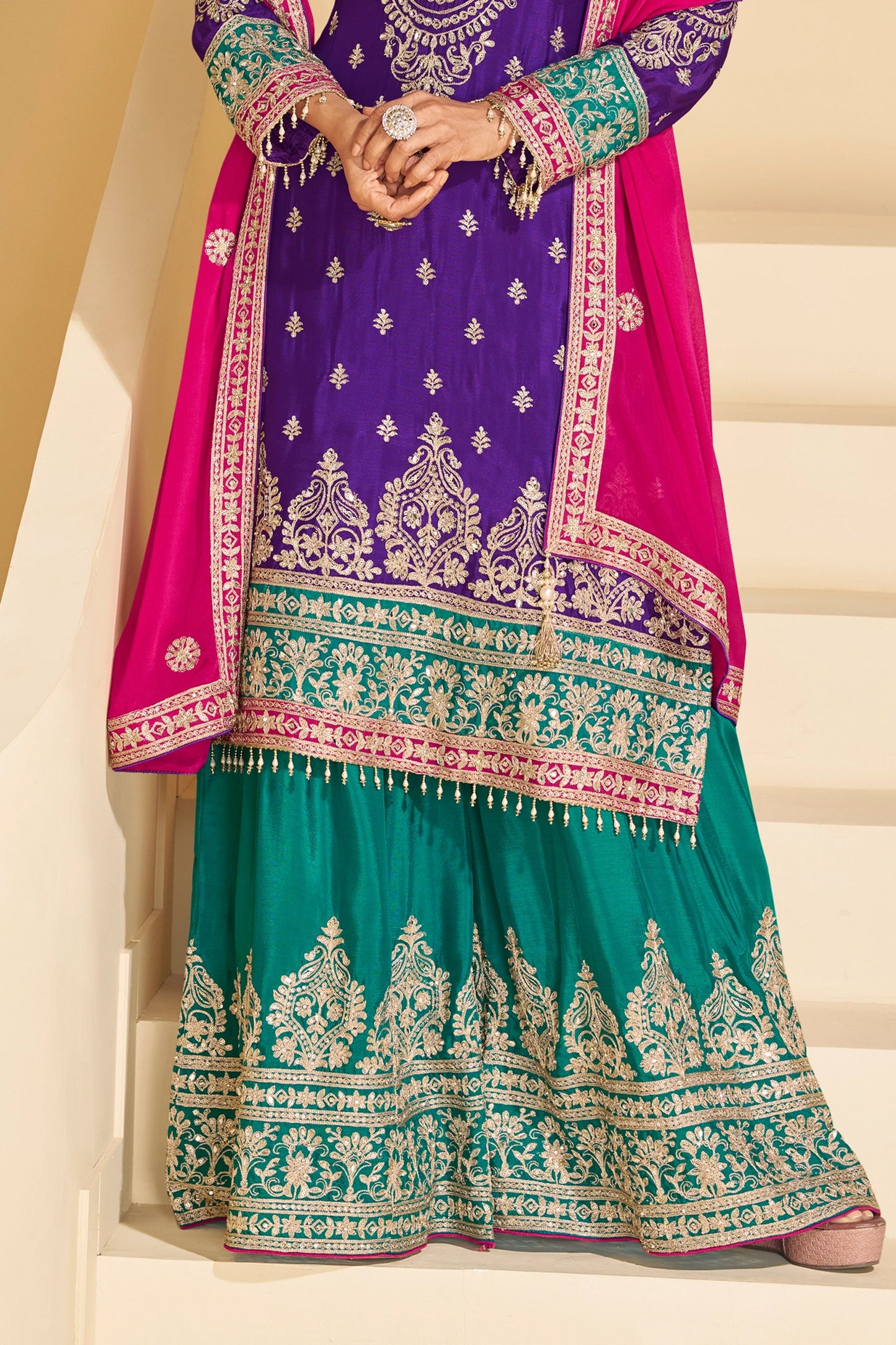 Purple Readymade Embroidered Chinnon Silk Suit-SAR10674_5_SareeButa.com