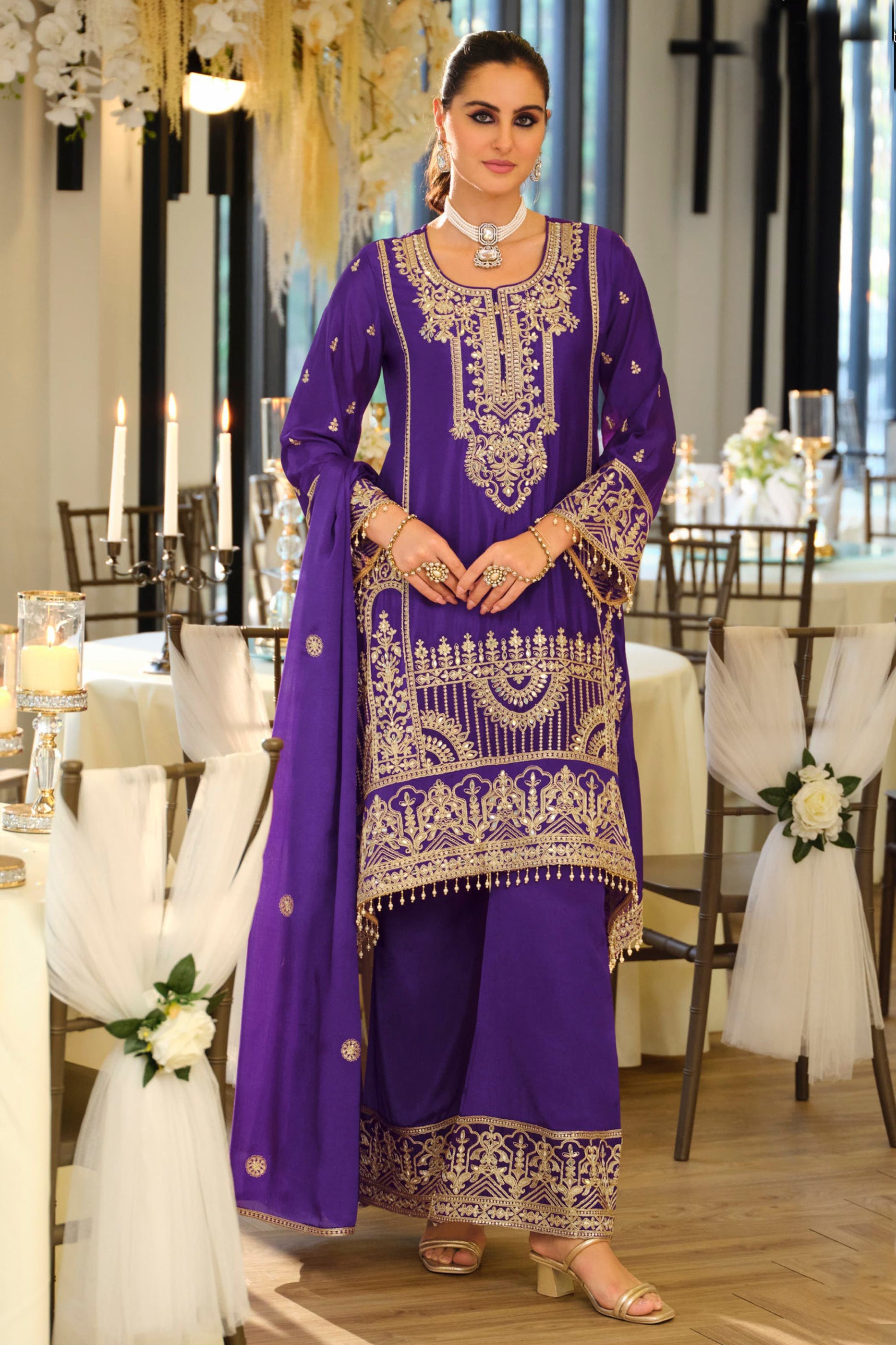 Purple Readymade Embroidered Chinon A-Line Suit-SAR11677_1_SareeButa.com
