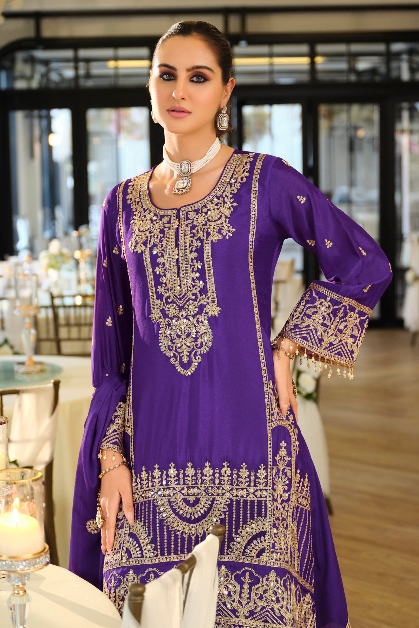 Purple Readymade Embroidered Chinon A-Line Suit-SAR11677_2_SareeButa.com