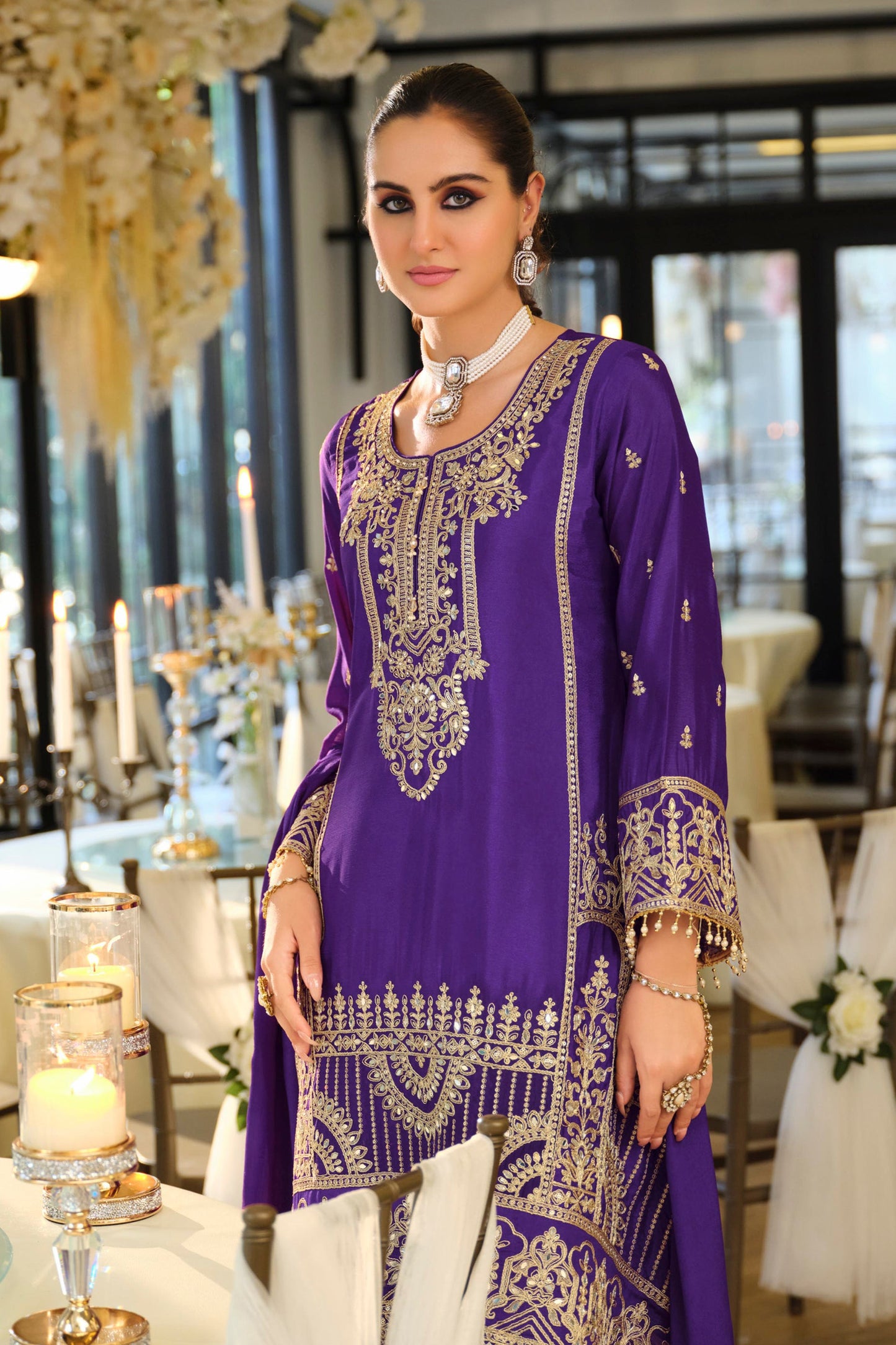 Purple Readymade Embroidered Chinon A-Line Suit-SAR11677_3_SareeButa.com