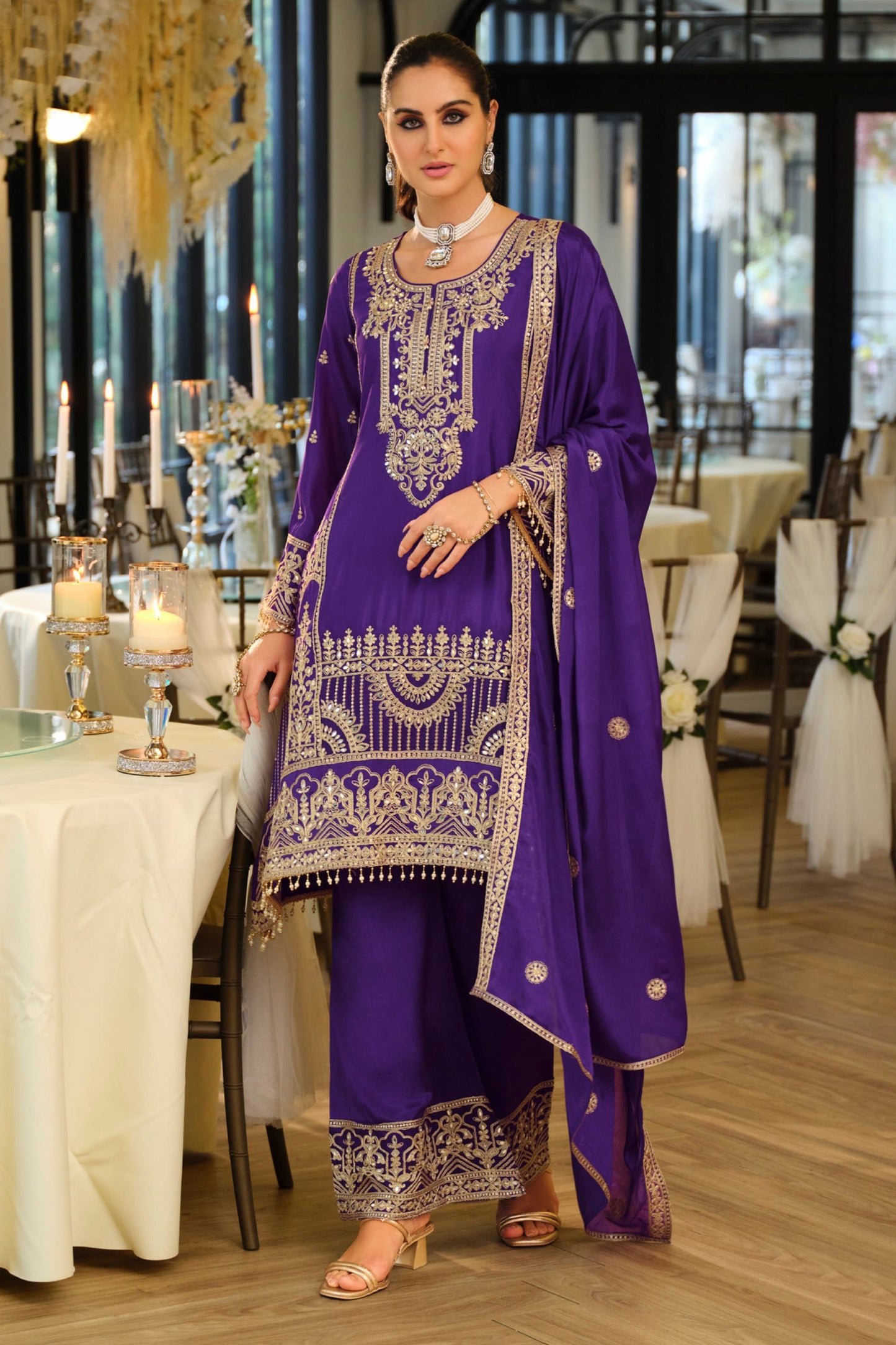 Purple Readymade Embroidered Chinon A-Line Suit-SAR11677_4_SareeButa.com