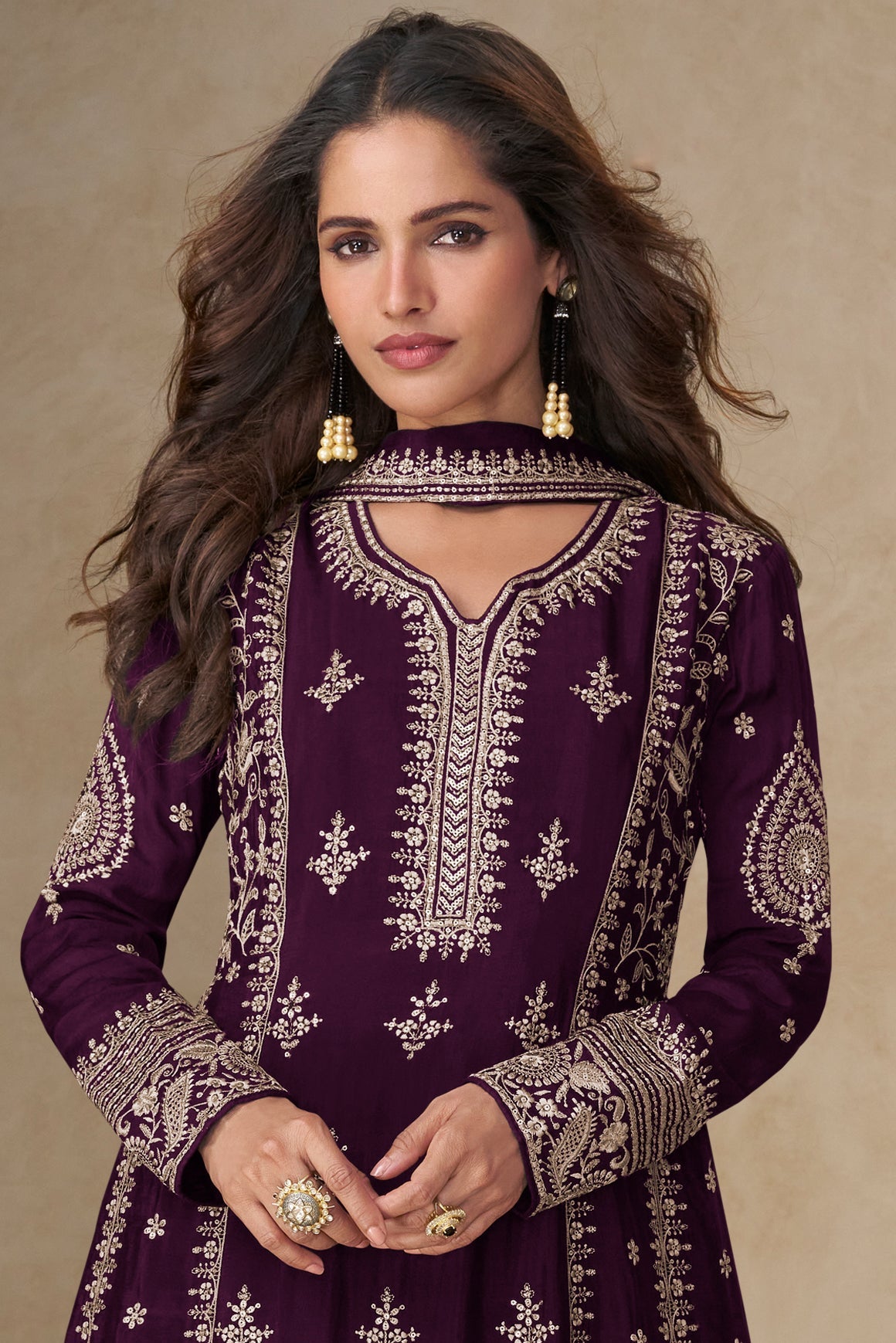 Purple Readymade Embroidered Chinon A-line Suit-SS751_2_SareeButa.com